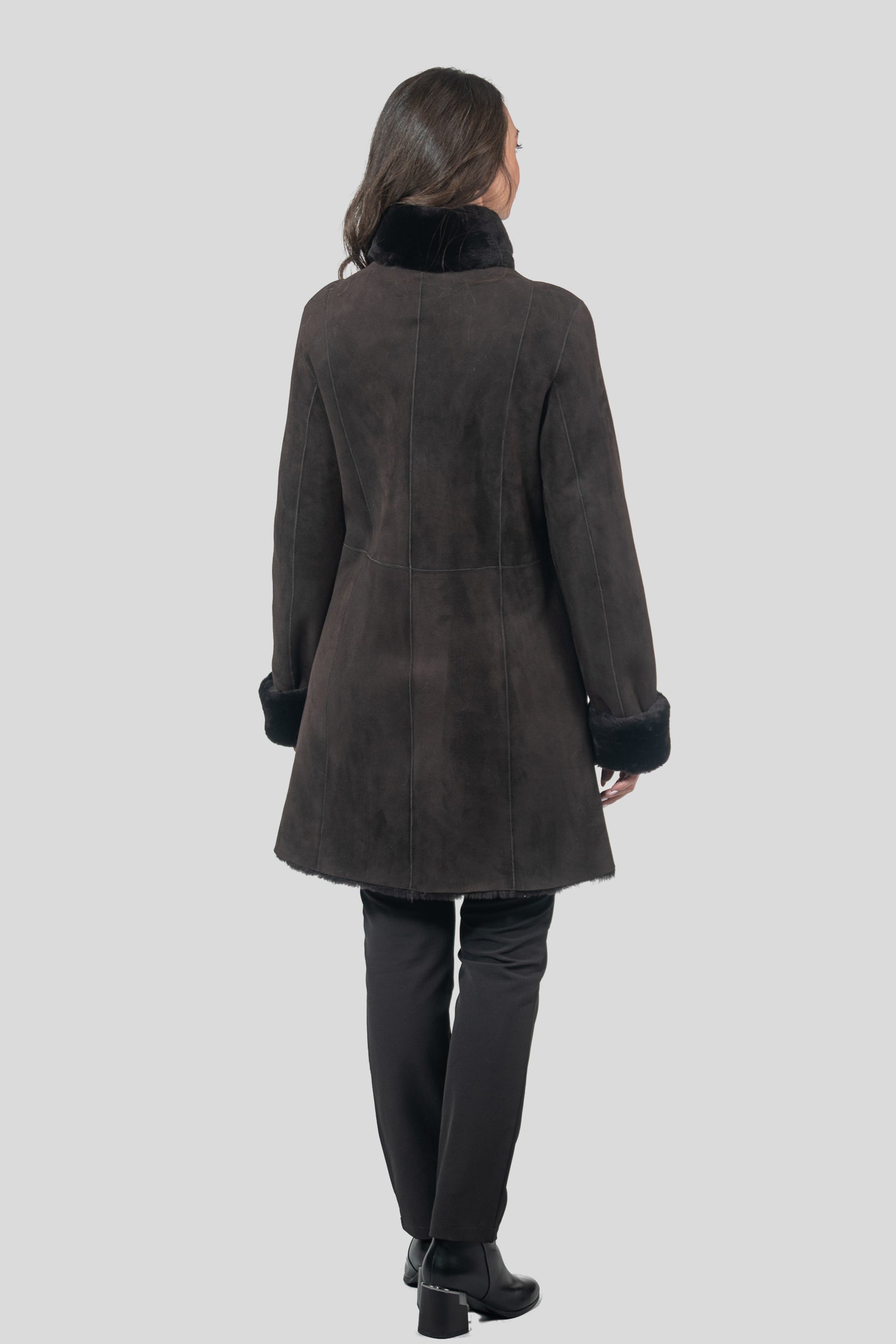 Brown Half Coat In Spanish Merino with Stand Collar 207