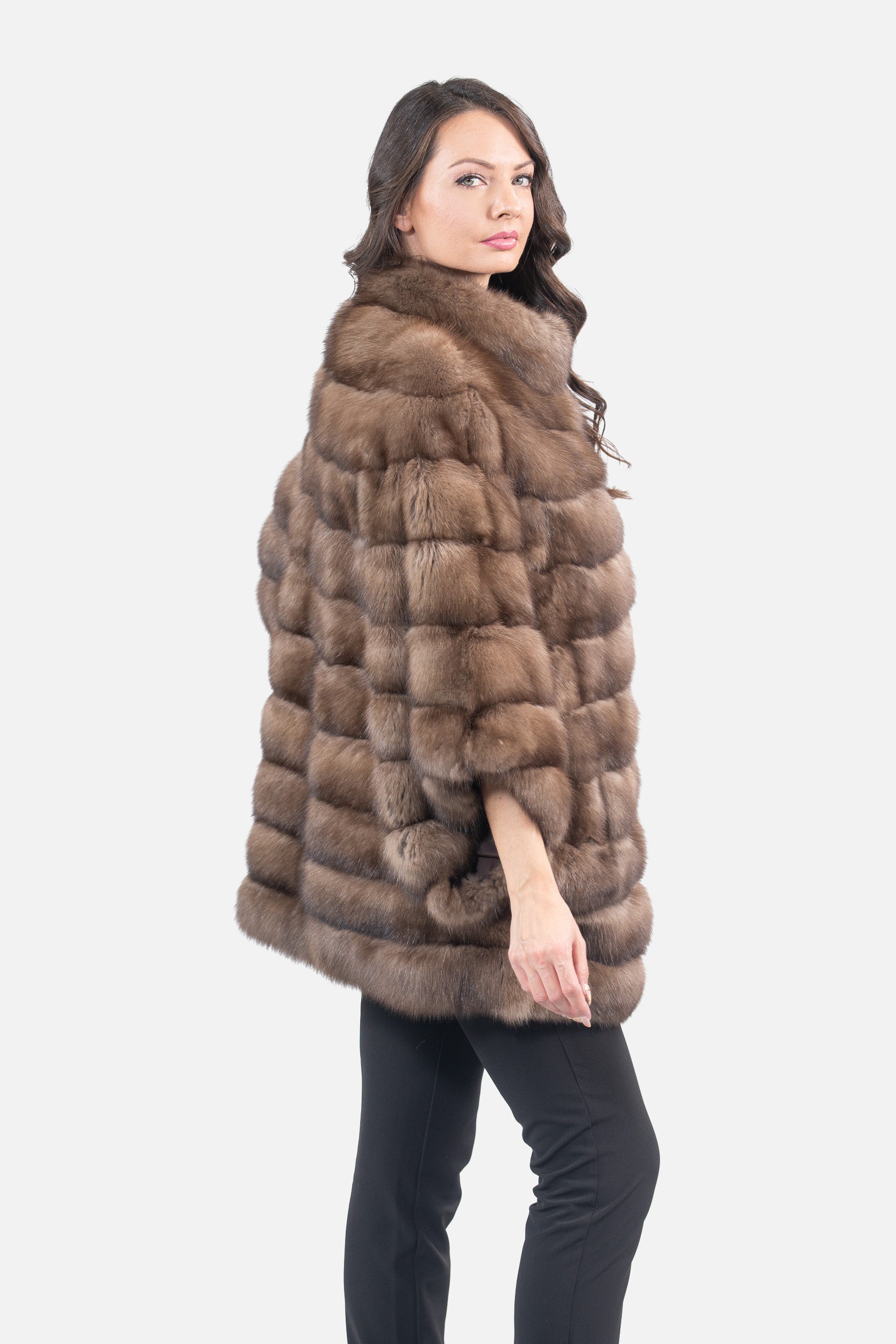 Graphite Russian Sable Cape with Stand Collar P/K13C959