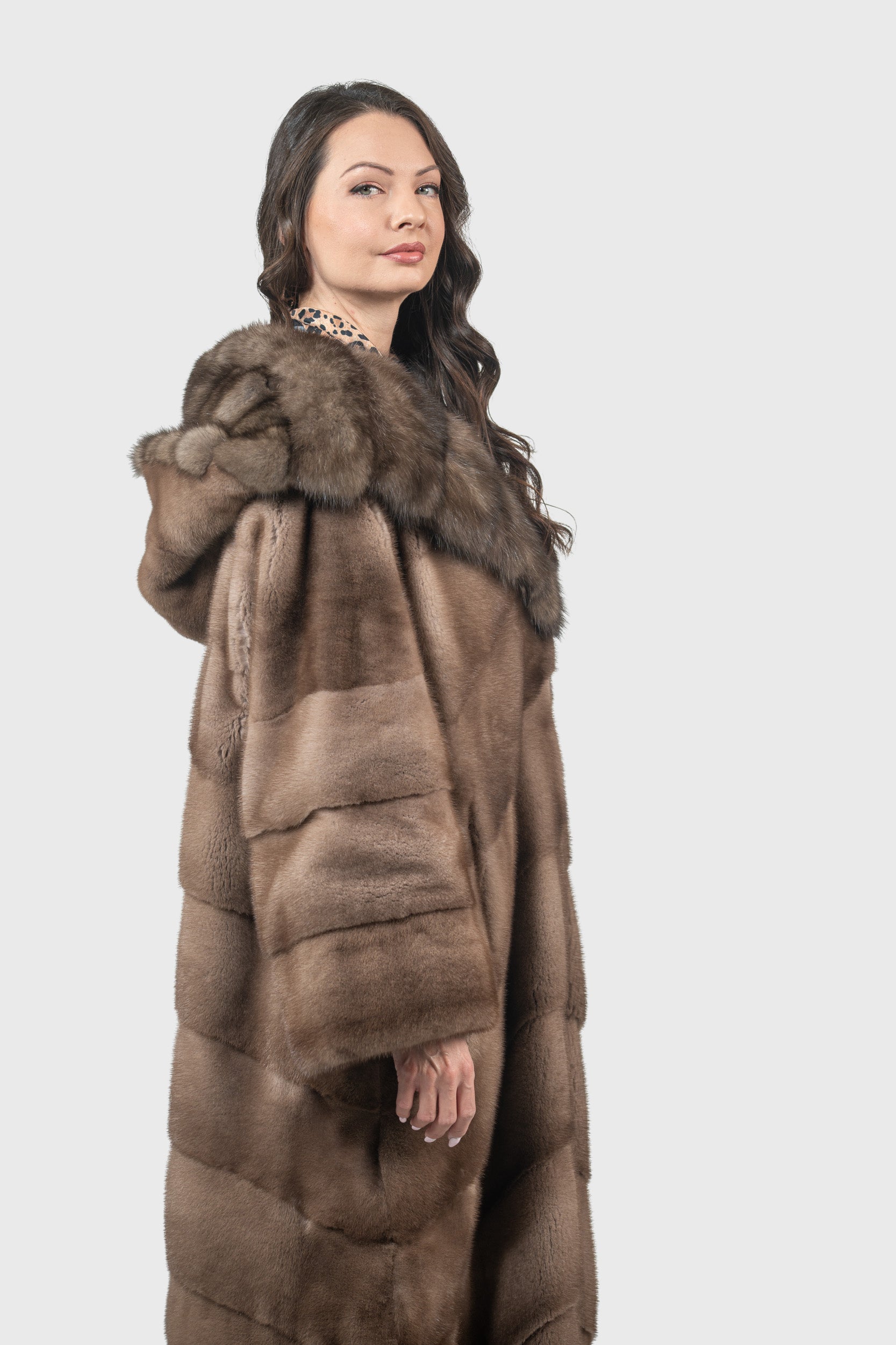 Pastel Mink Coat with Russian Sable Hood A/K13C850