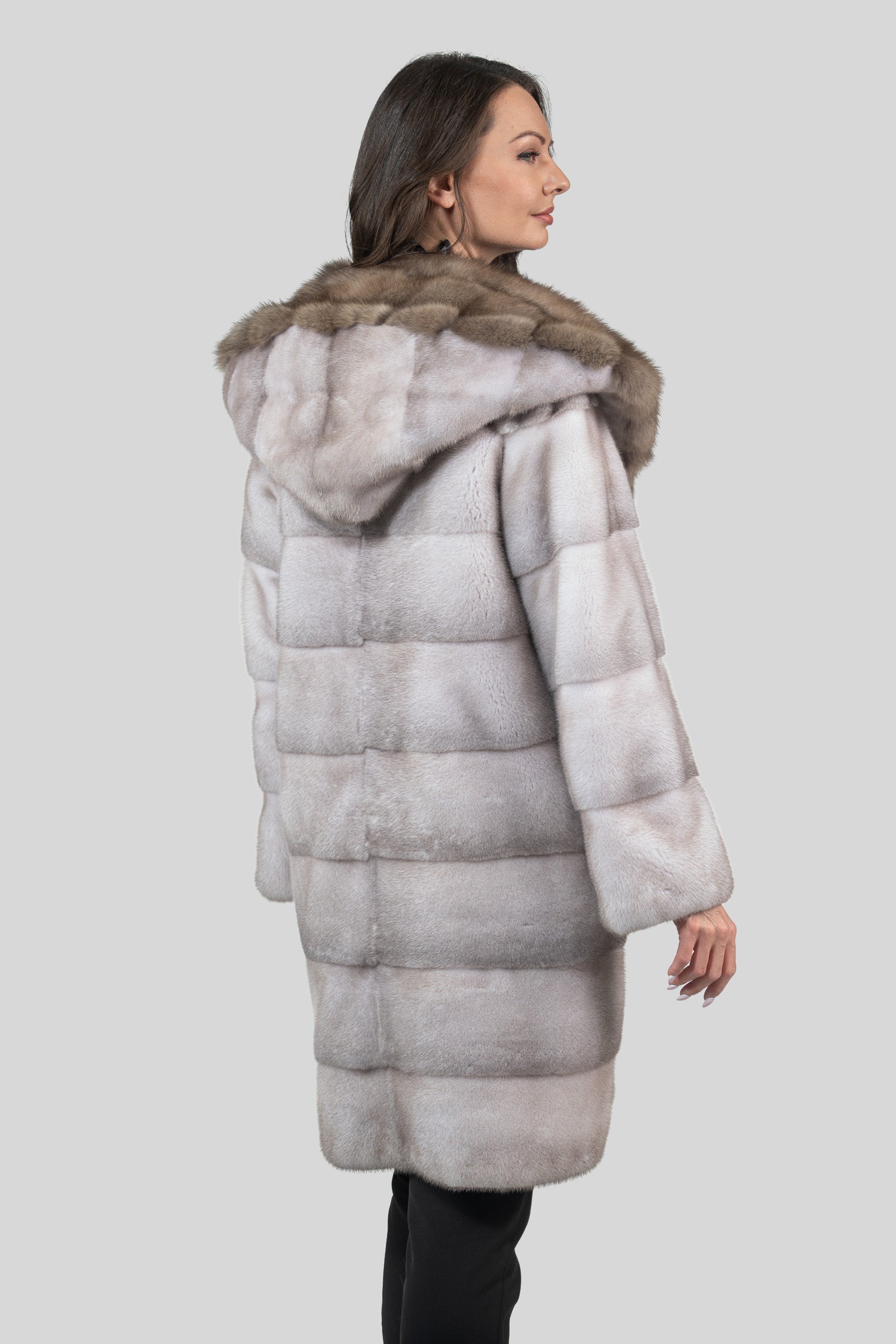 Silver Blue Mink Half Coat With Russian Sable Hood P/K13C540