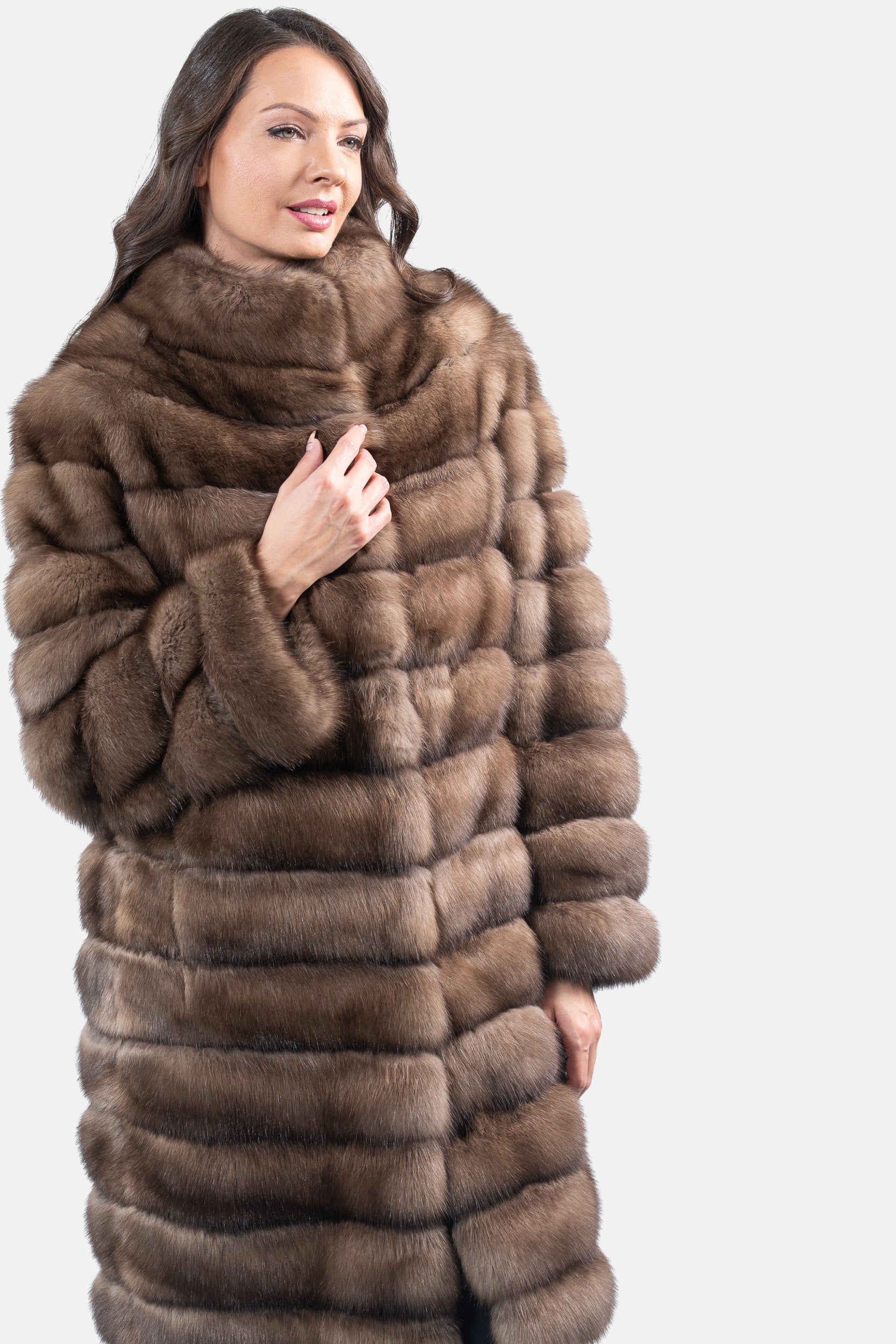 Reversible Titanium Russian Sable Coat with Stand Collar P/K13C530