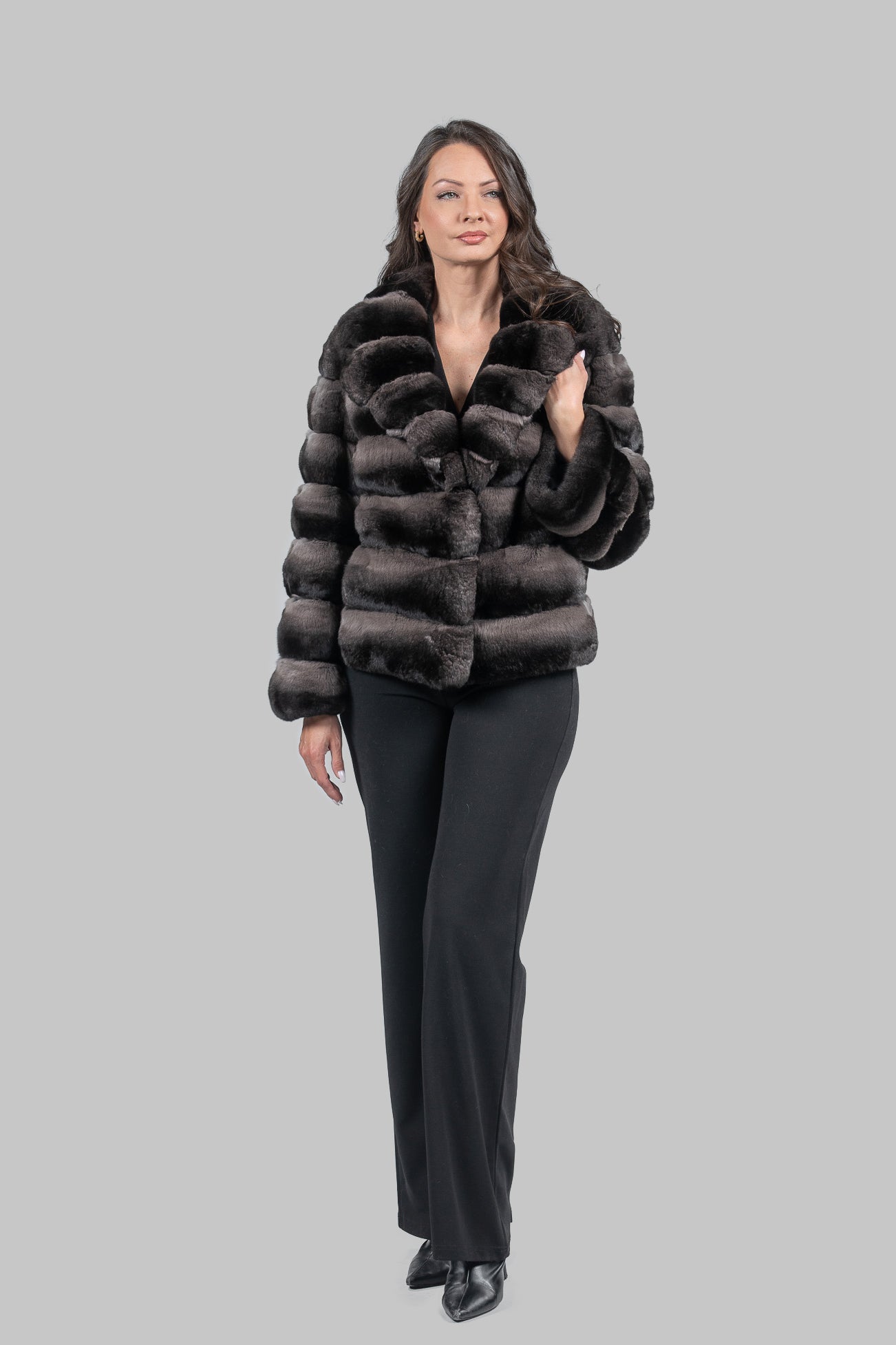 Smokey Chinchilla Jacket with Notch Collar P/K13C528S20