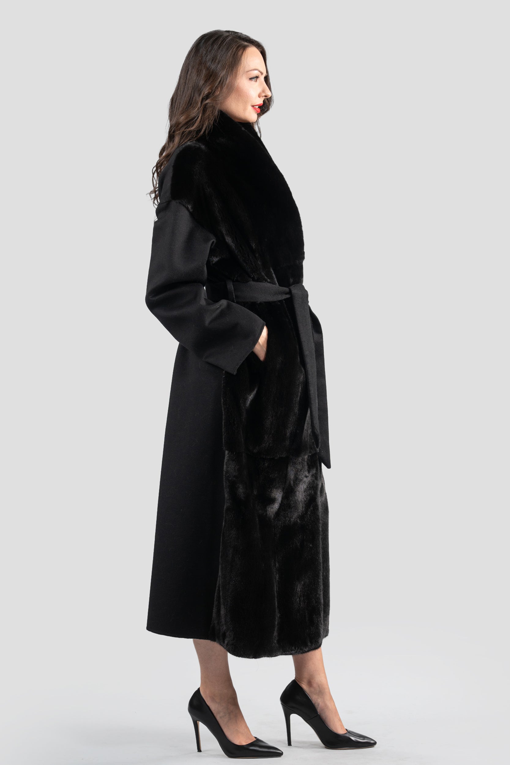 Black Cashmere Coat with Blackglama Mink Trim 22CA103