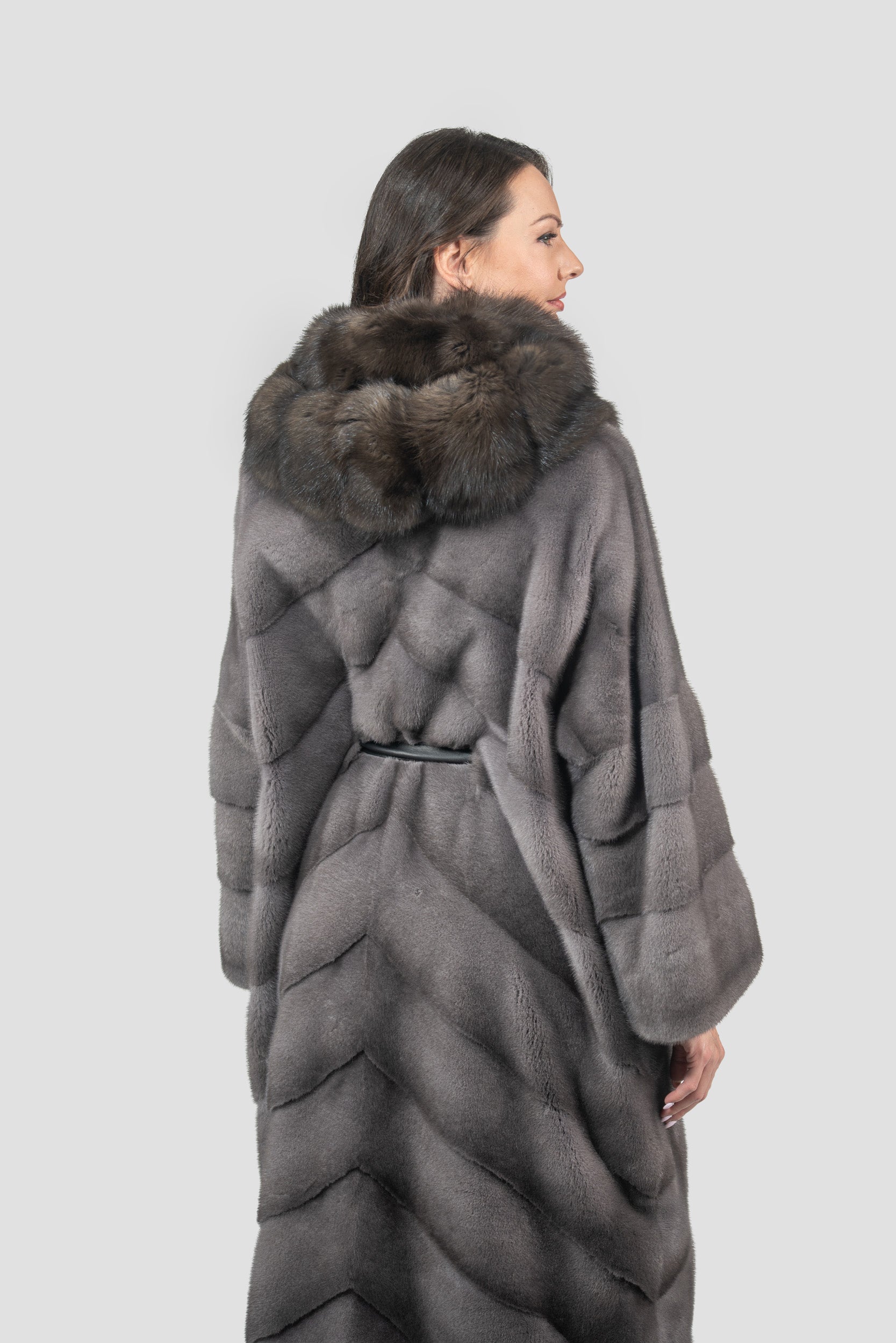 Grey Moon Mink Coat with Russian Sable Hood A/K13C850