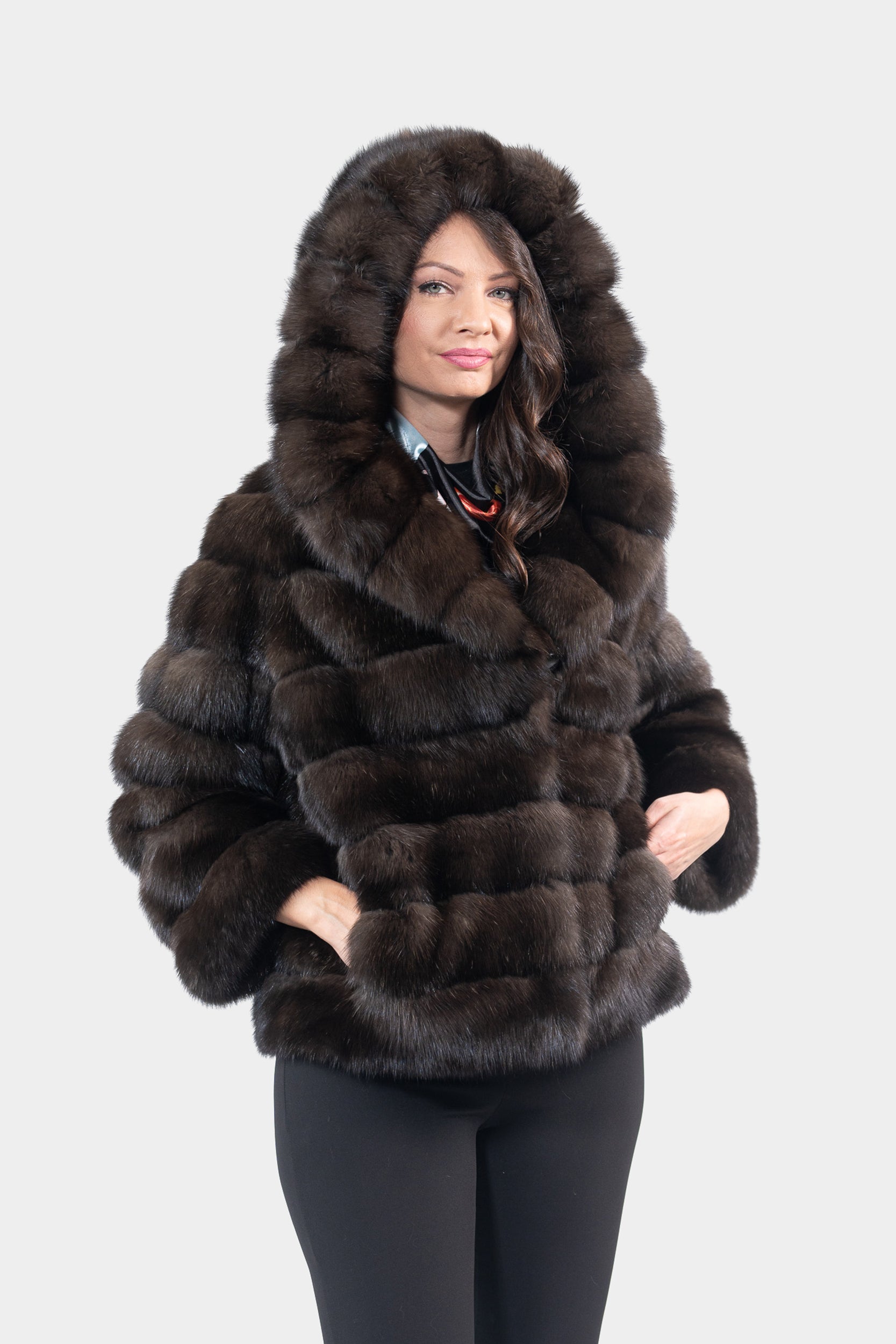 Dark Russian Sable Jacket with Hood P/K13C540