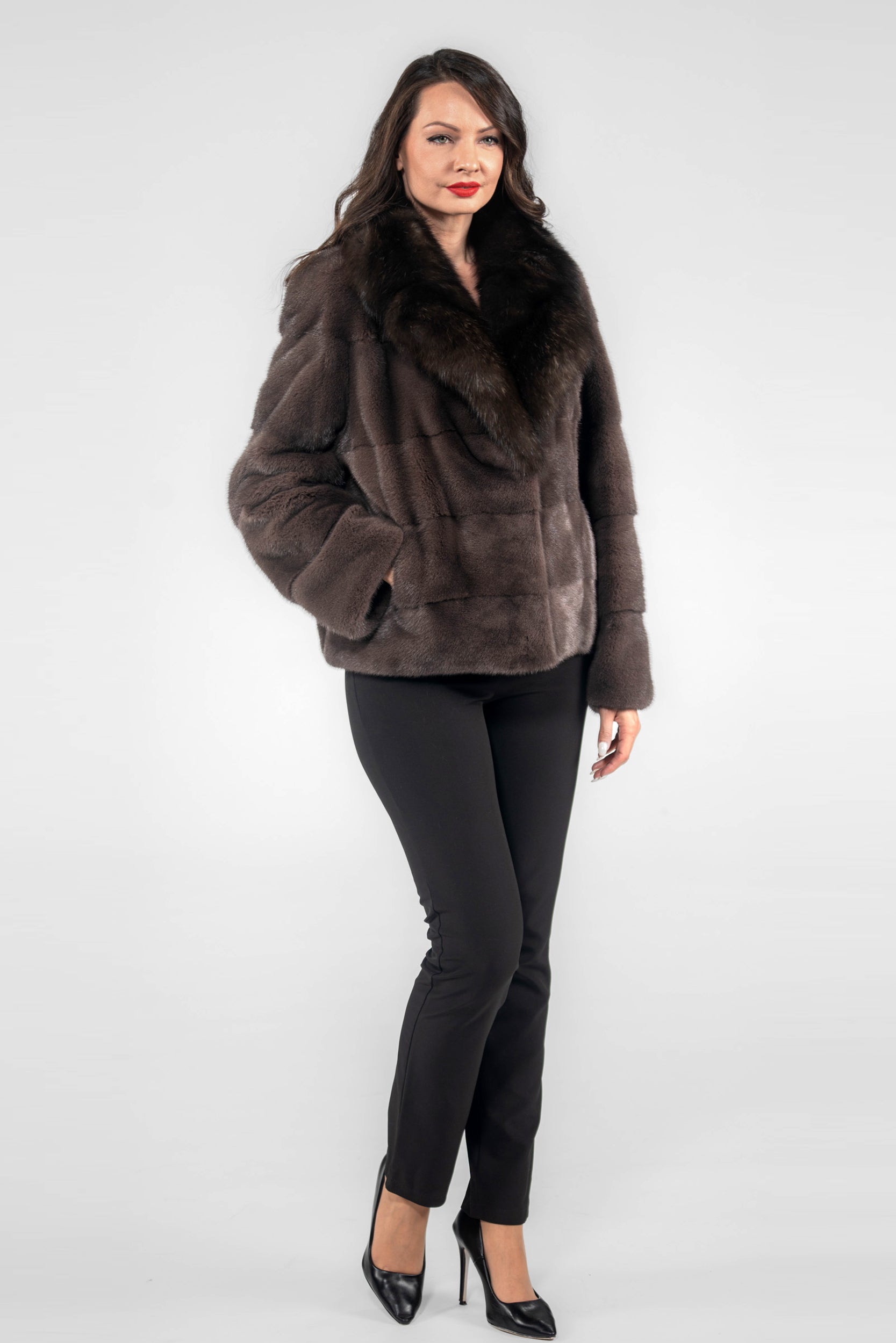 Wood Mink Jacket with Russian Sable Notch Collar P/K13C528S20