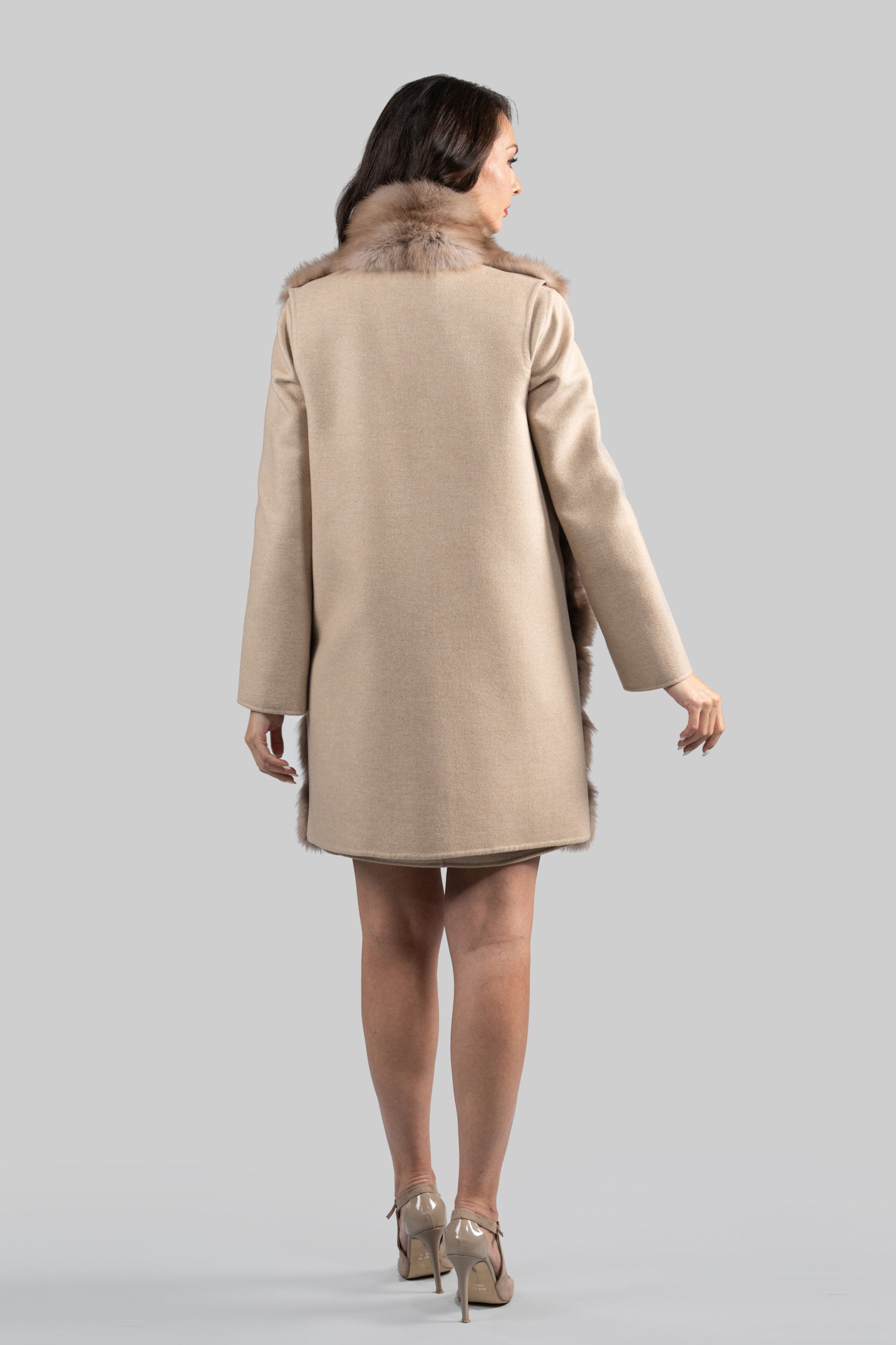 Ecru Cashmere Half Coat & Vest with Baumarten Trim 17C8003