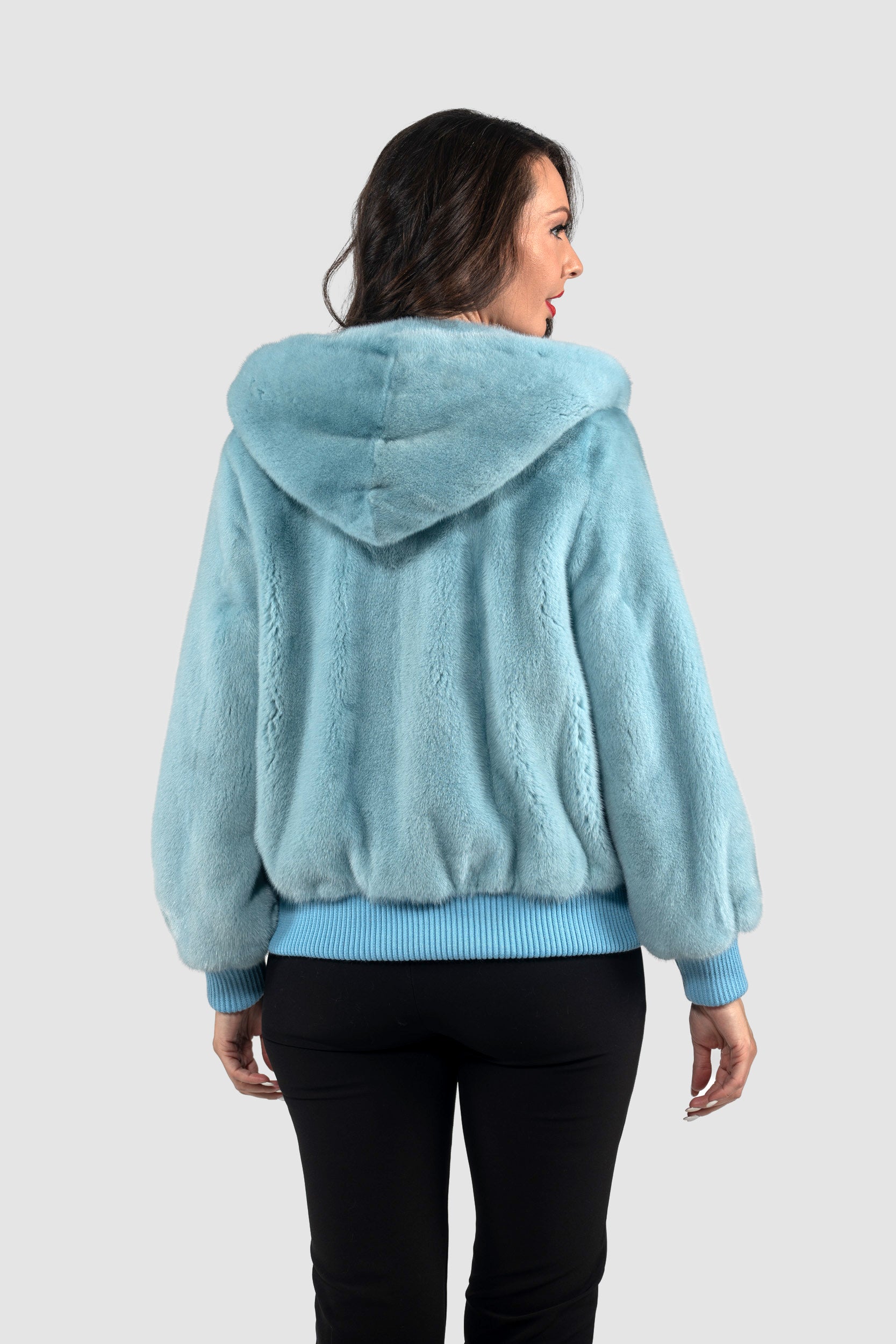 Mint Mink Bomber Jacket with Hood L/O13C224H