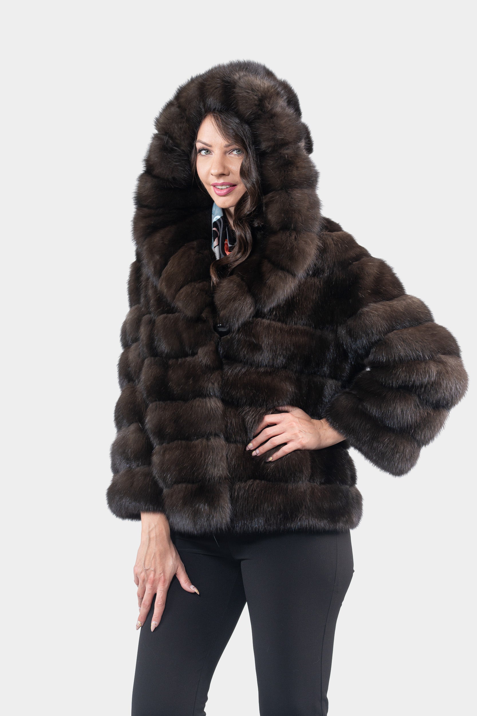 Dark Russian Sable Jacket with Hood P/K13C540