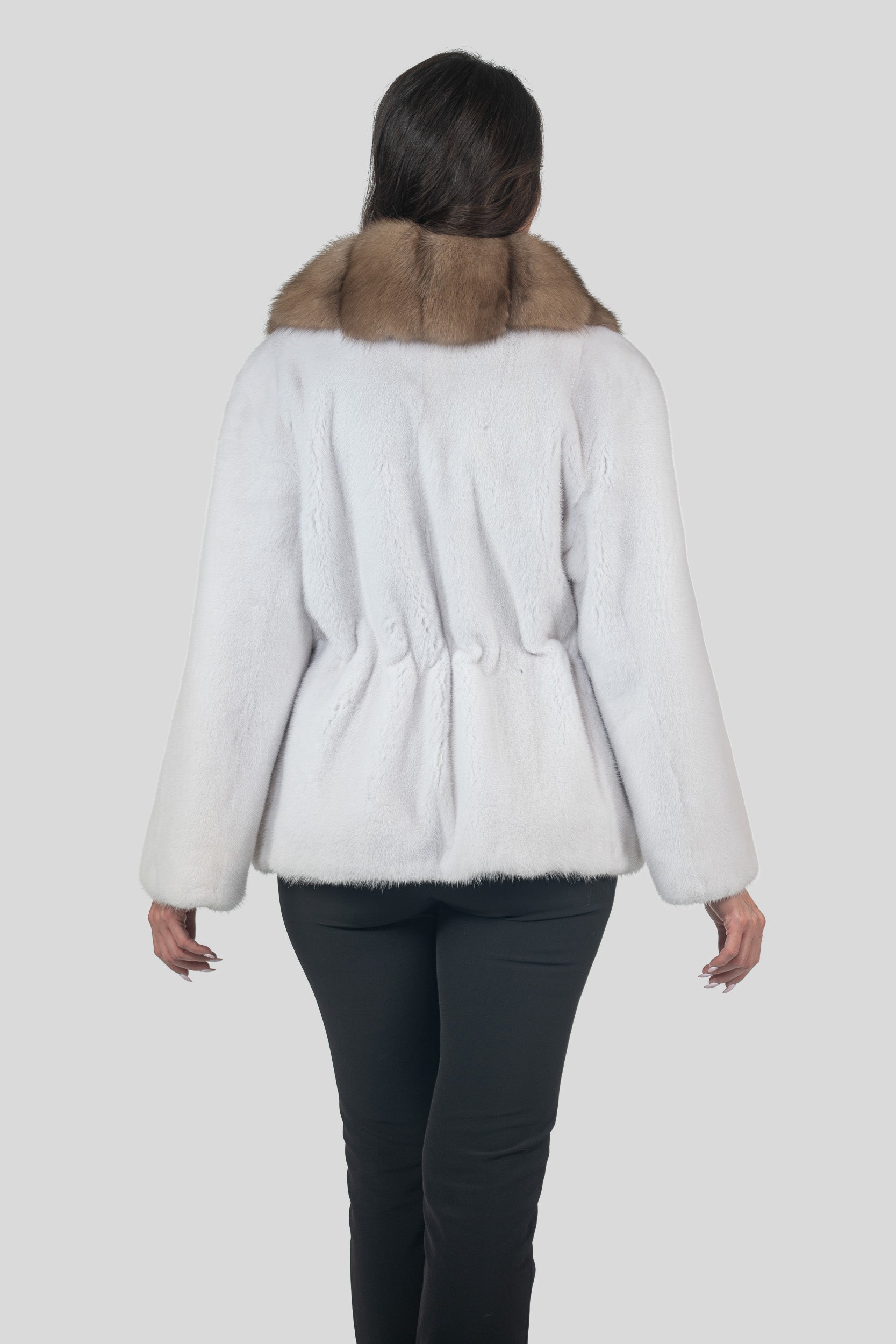 White Mink Jacket with Russian Sable Trim L/O19C123