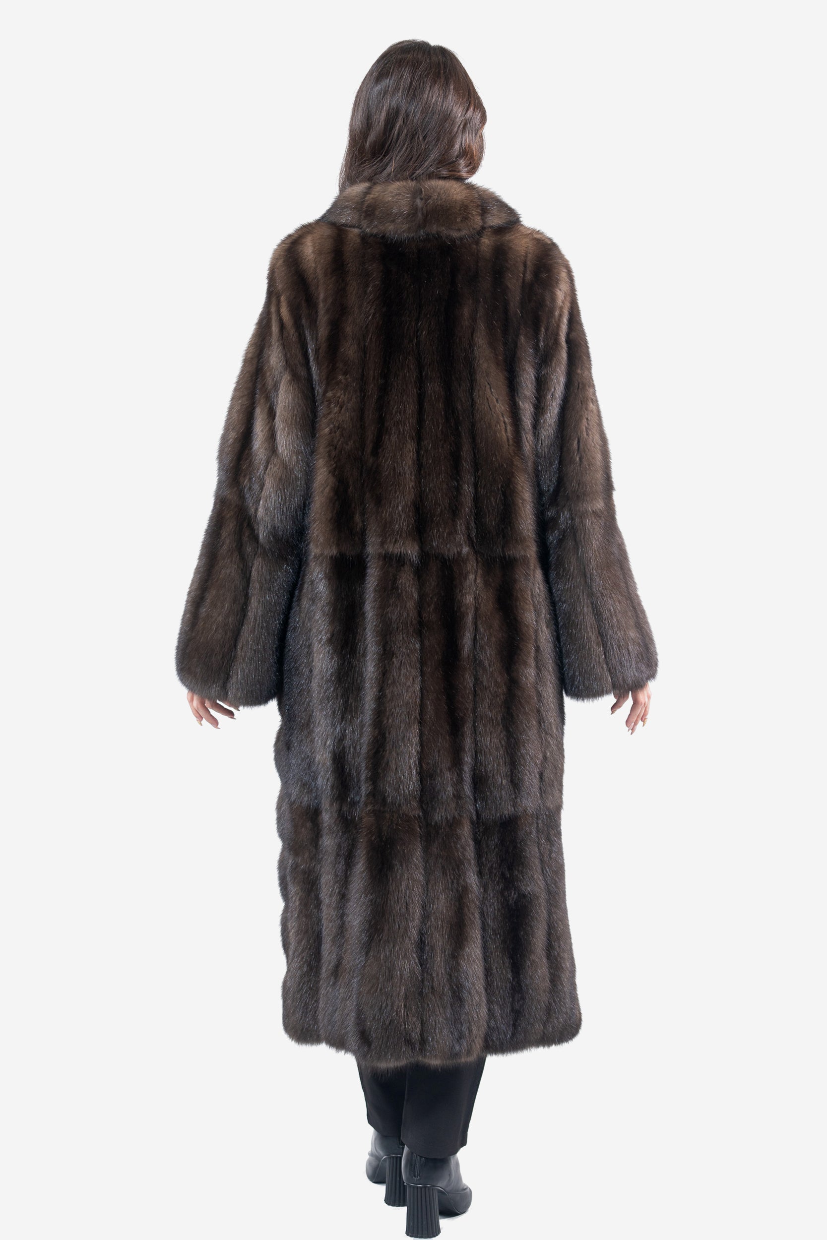 Dark Russian Sable Coat with Shawl Collar and Let Out Back P/K13C530G8003