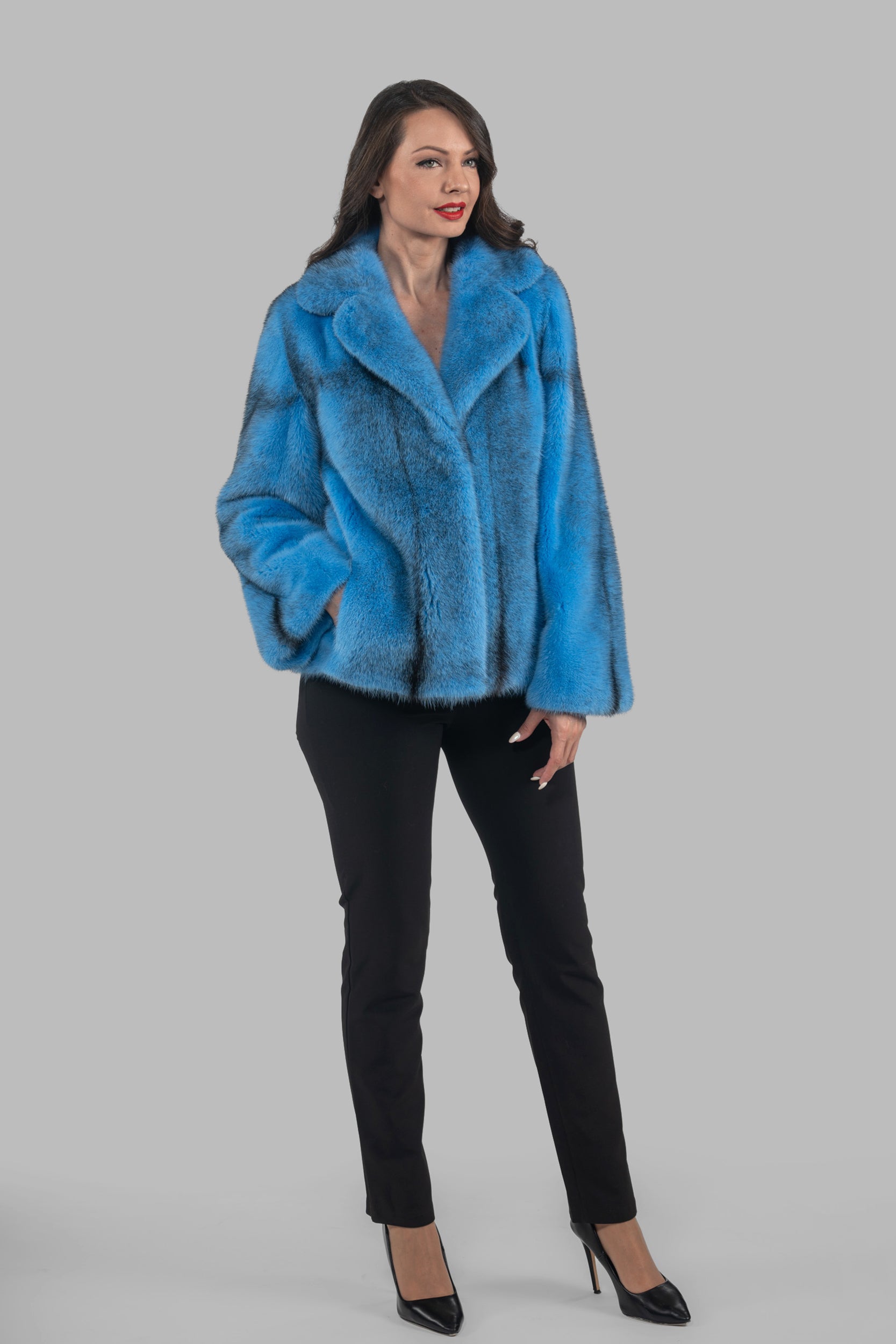 Blue Sky Cross Mink Jacket with Notch Collar L/O13C528S20