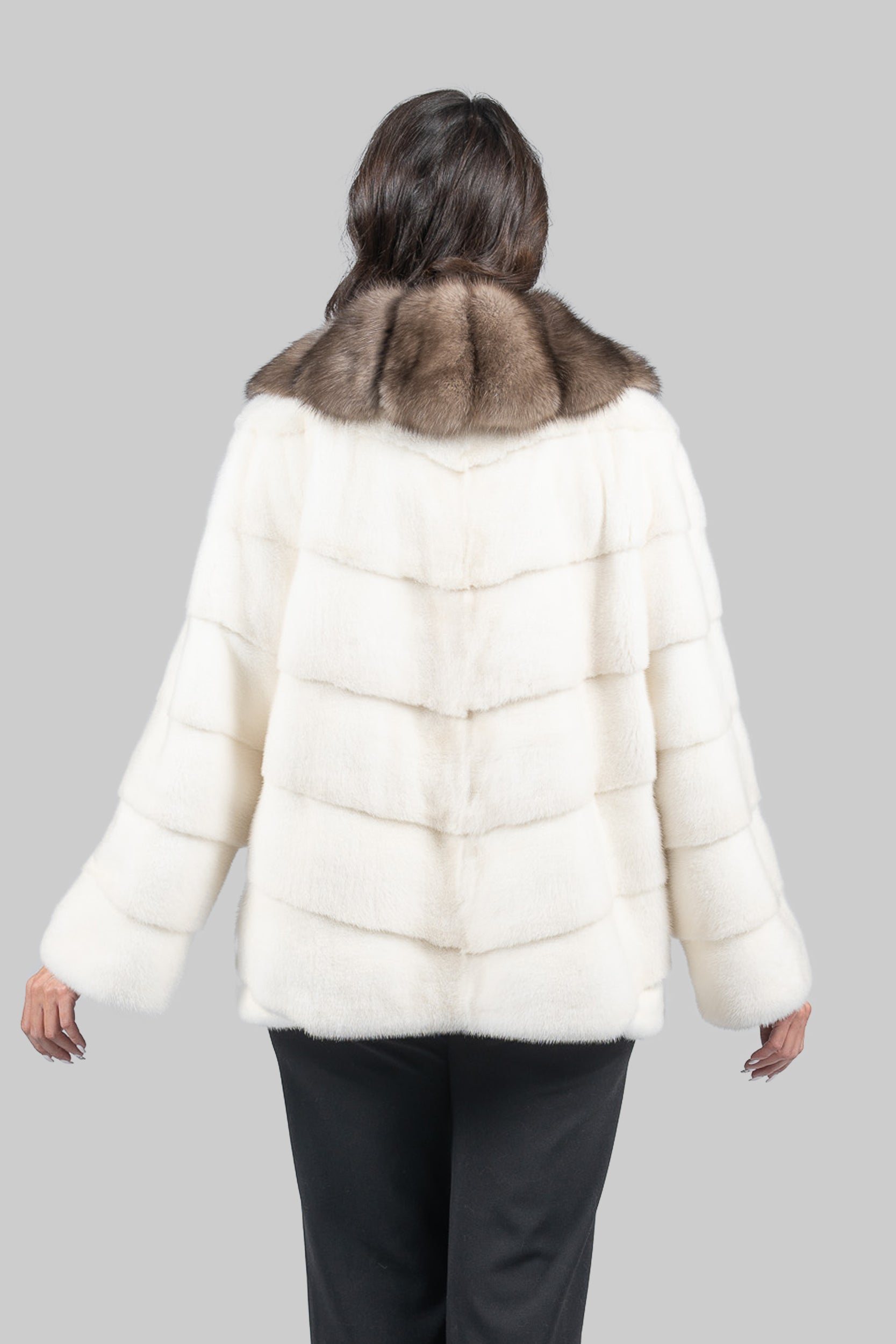 Pearl Mink Jacket with Extended Sable Shawl Collar V/K19C123