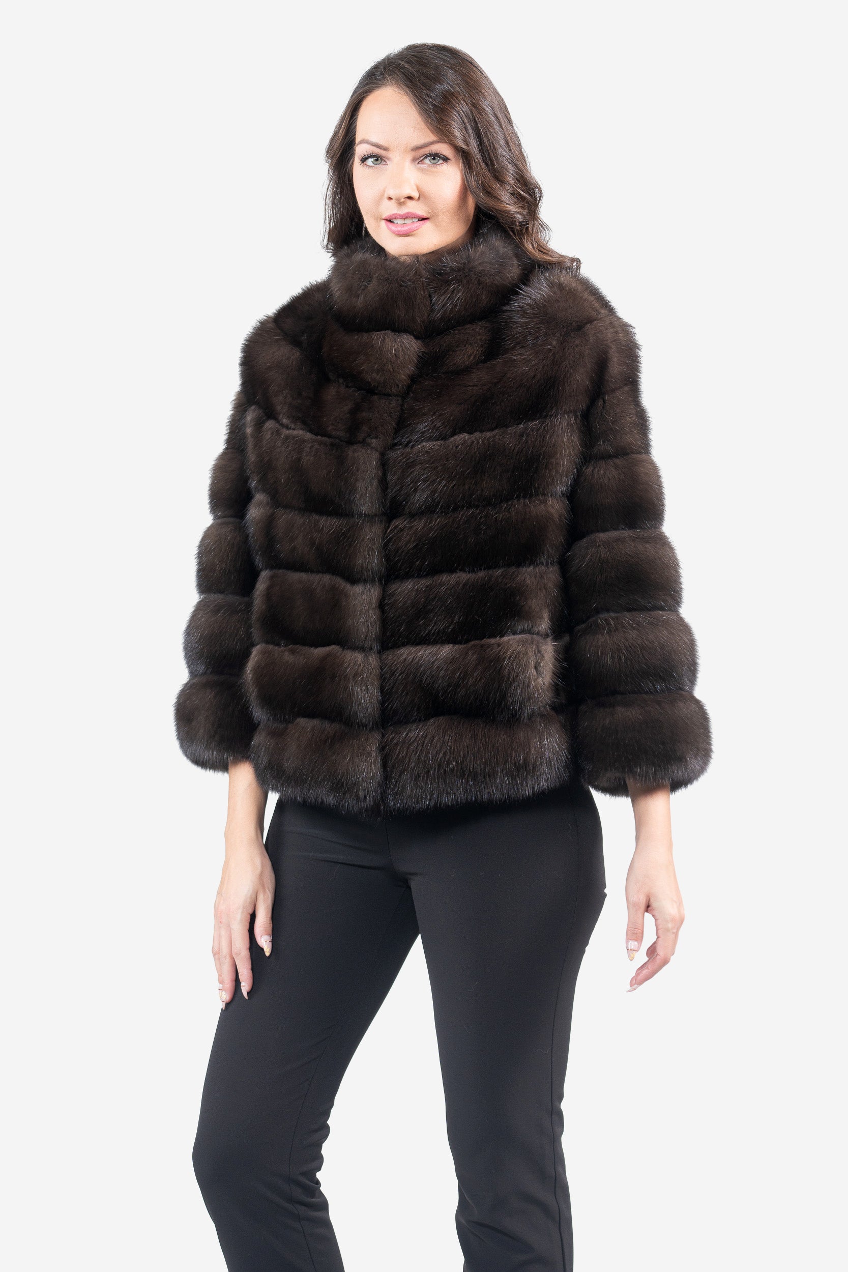 Dark Russian Sable Jacket with Stand Collar P/K16cm643G
