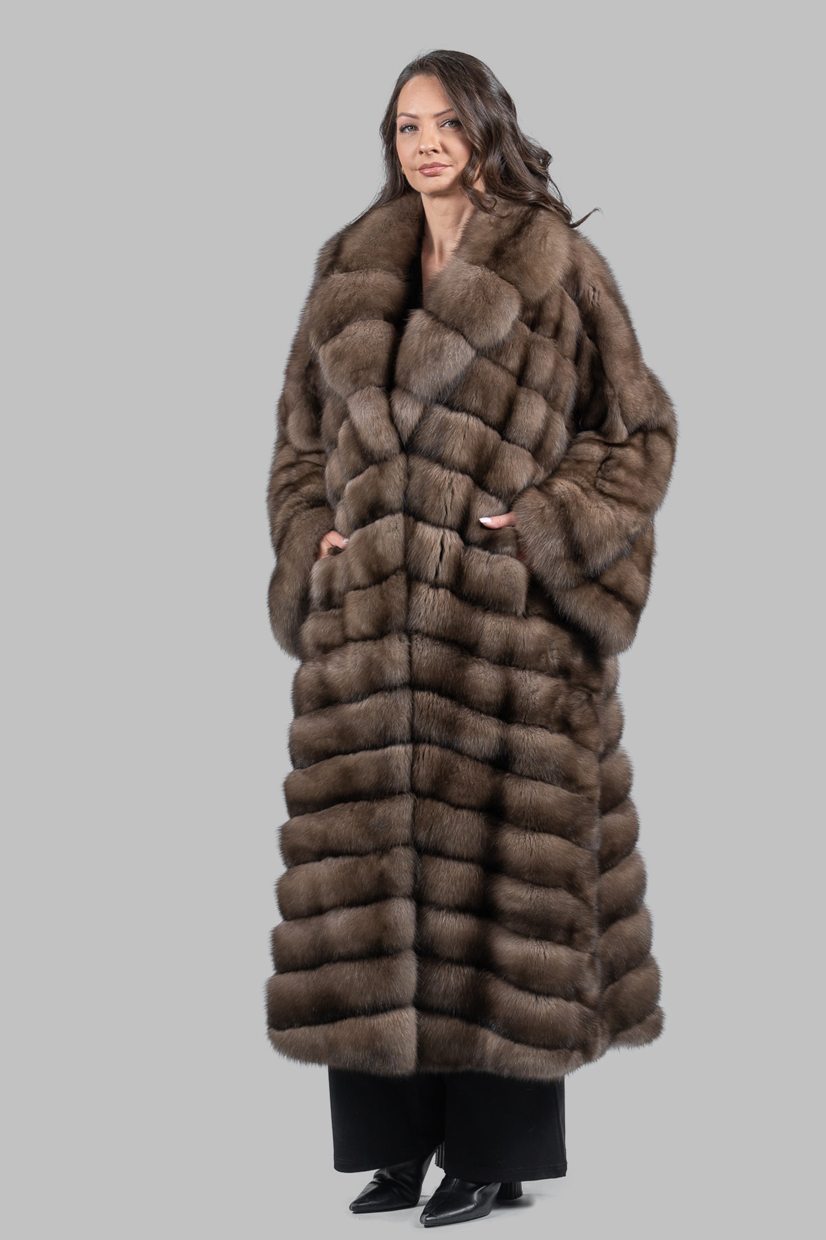 Graphite Sable Long Coat with Shawl Collar A/KI1793