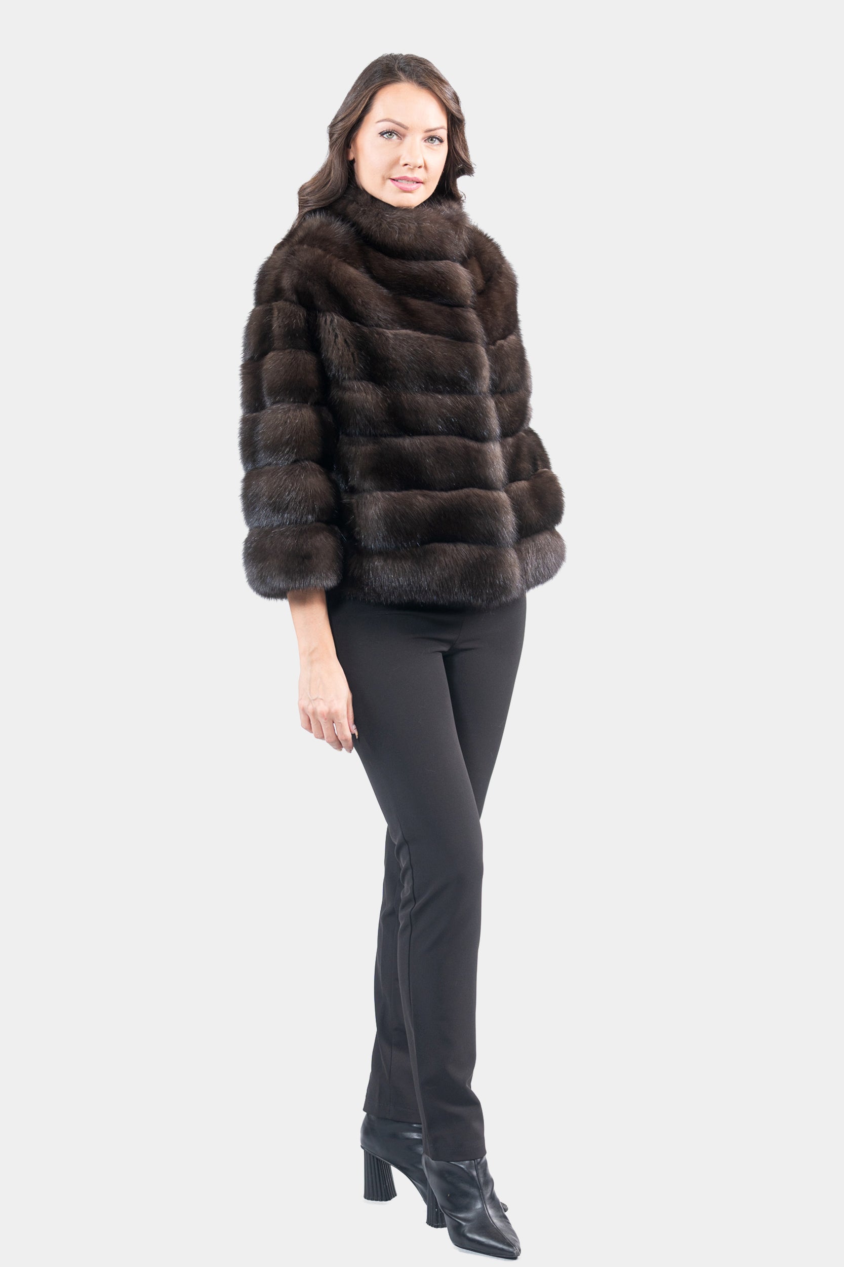 Dark Russian Sable Jacket with Stand Collar P/K16cm643G