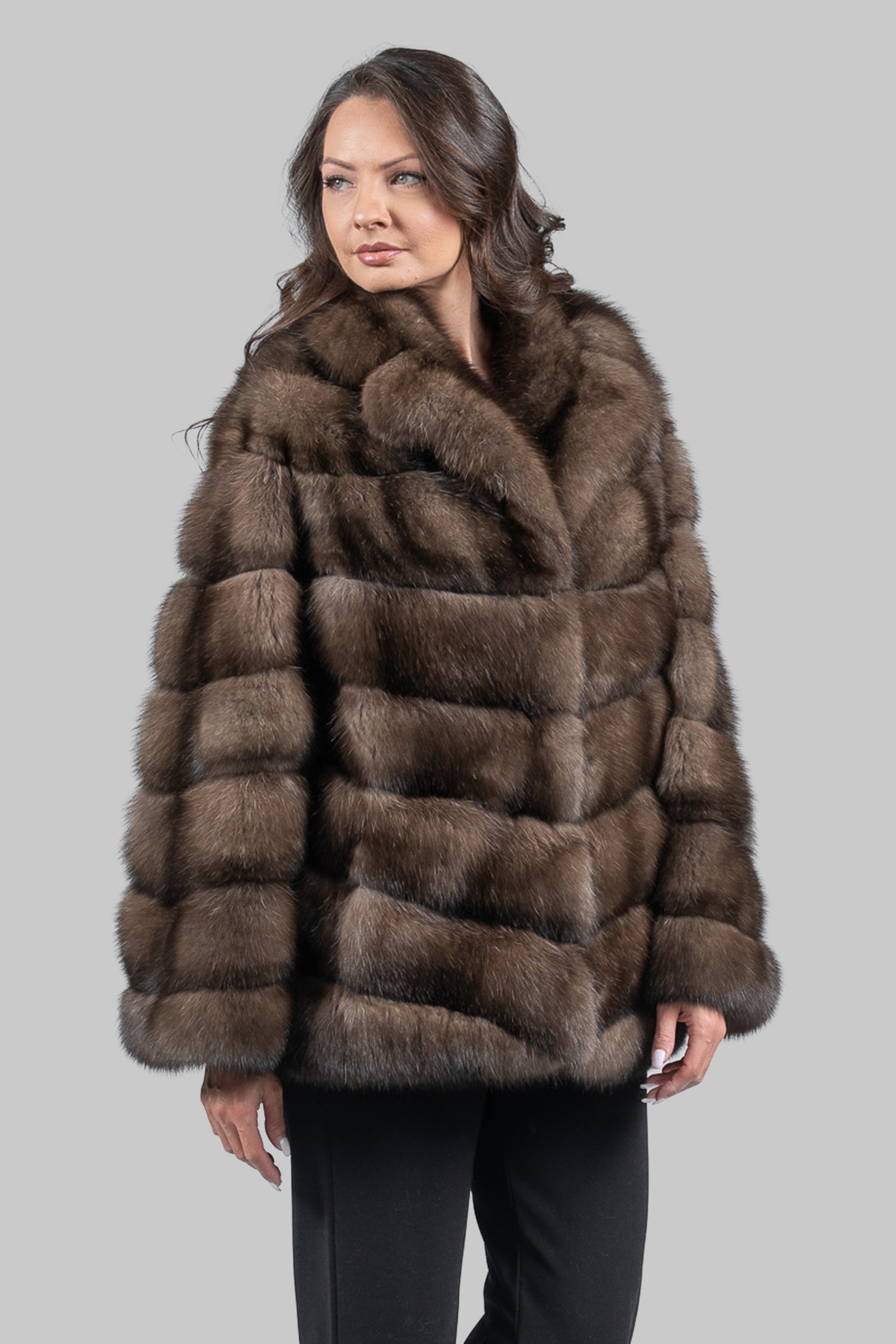 Graphite Russian Sable Half Coat with Notch Collar V/K14M475S20