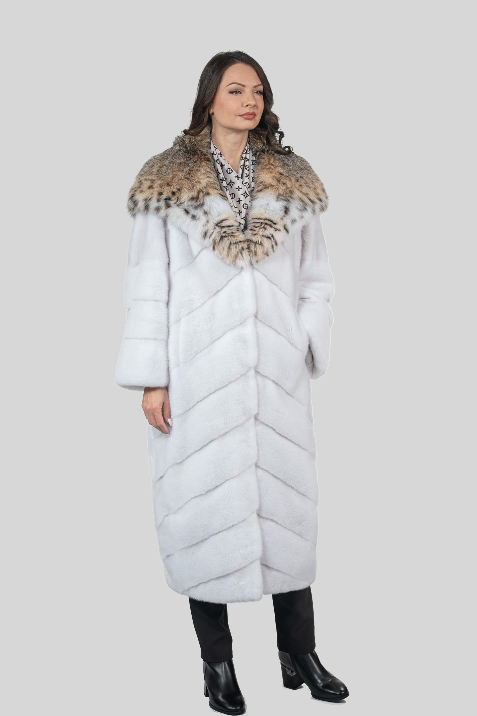 White Mink Coat With Bobcat Hood A/K13C850