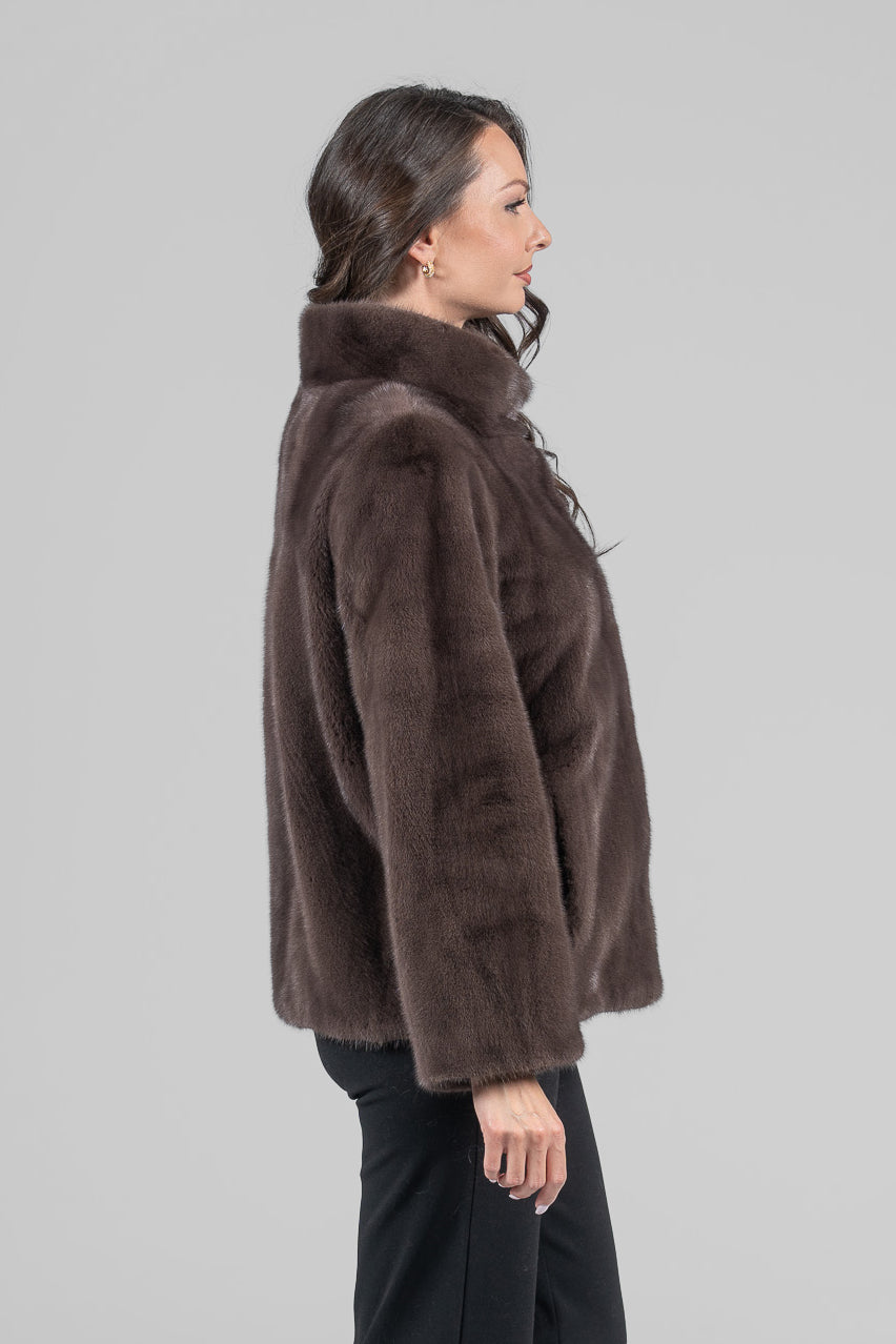 Wood Mink Jacket with Stand Collar L/O13C528