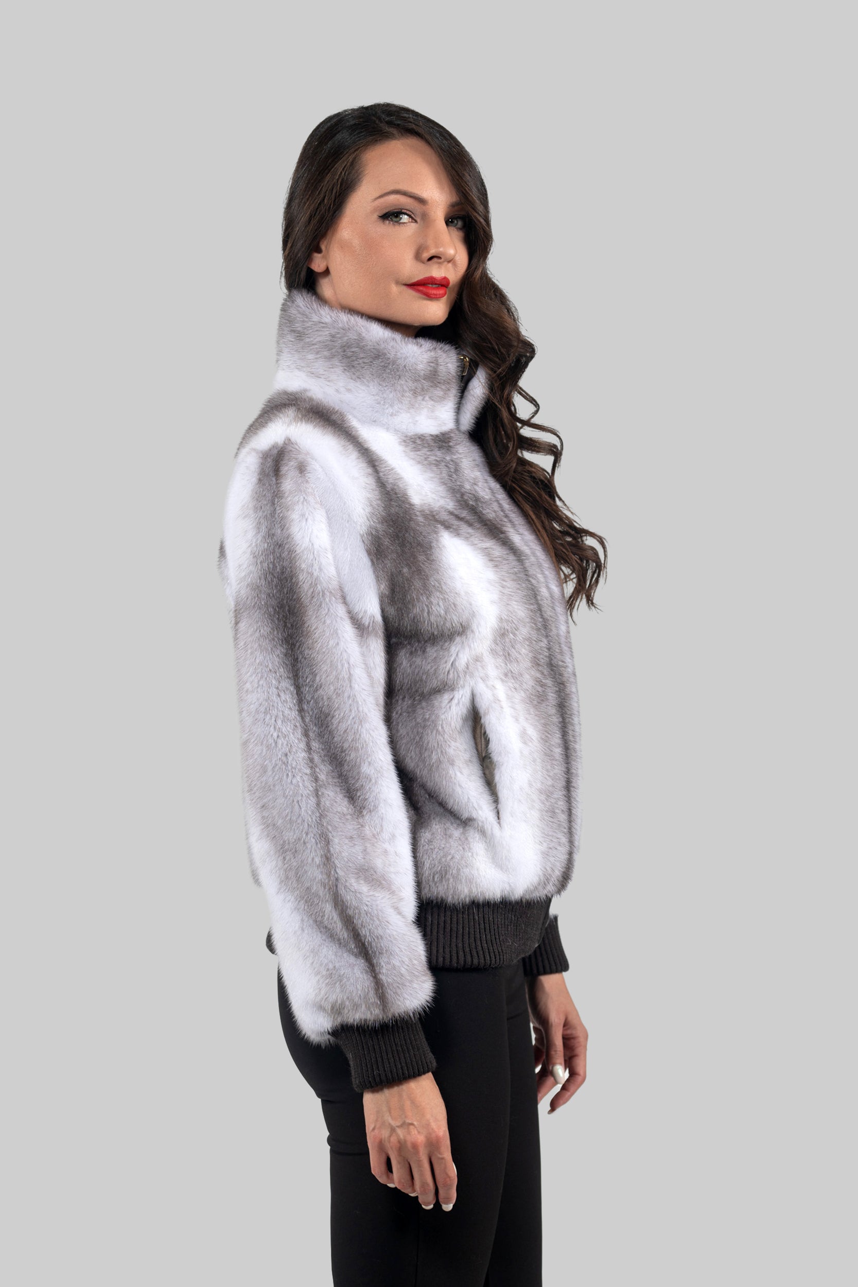 Silver Cross Mink Bomber Jacket with Stand Collar L/O13C224