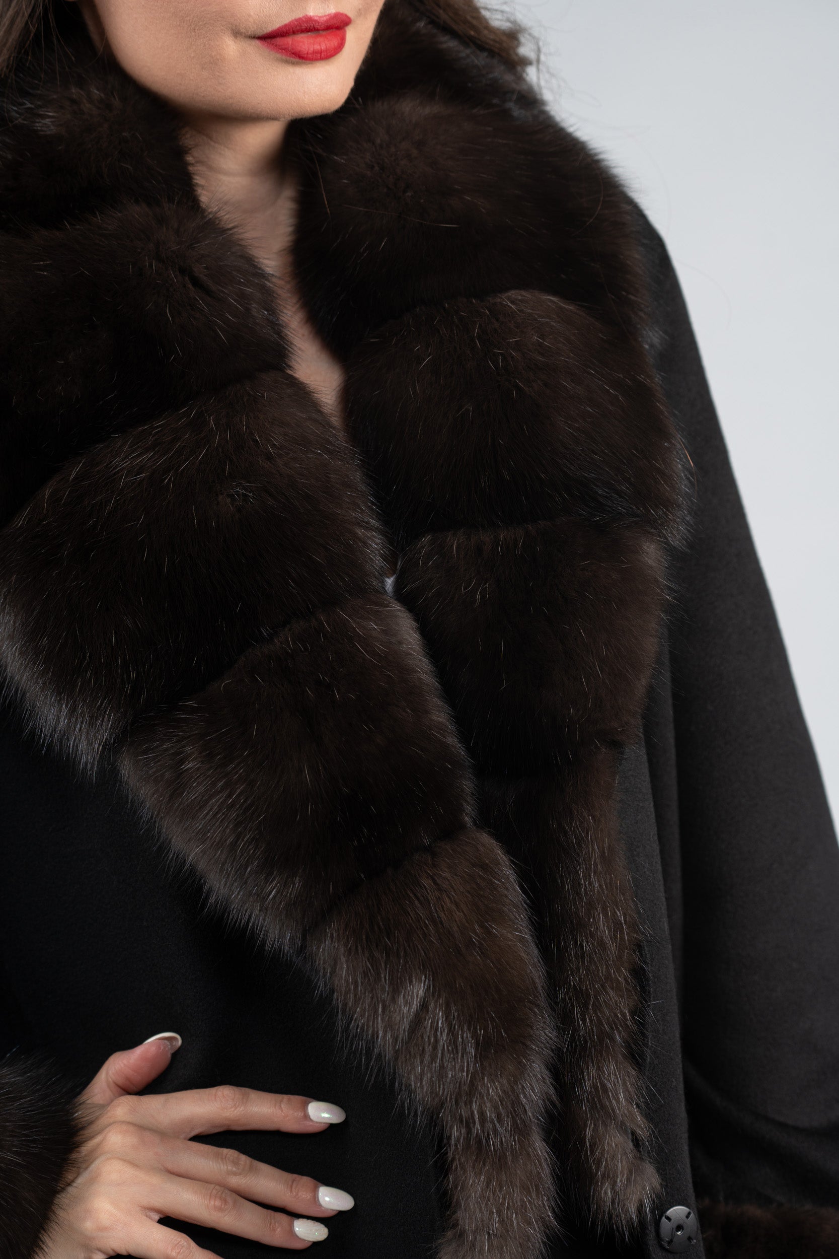 Black Cashmere Coat with Russian Sable Shawl Collar 20C8070