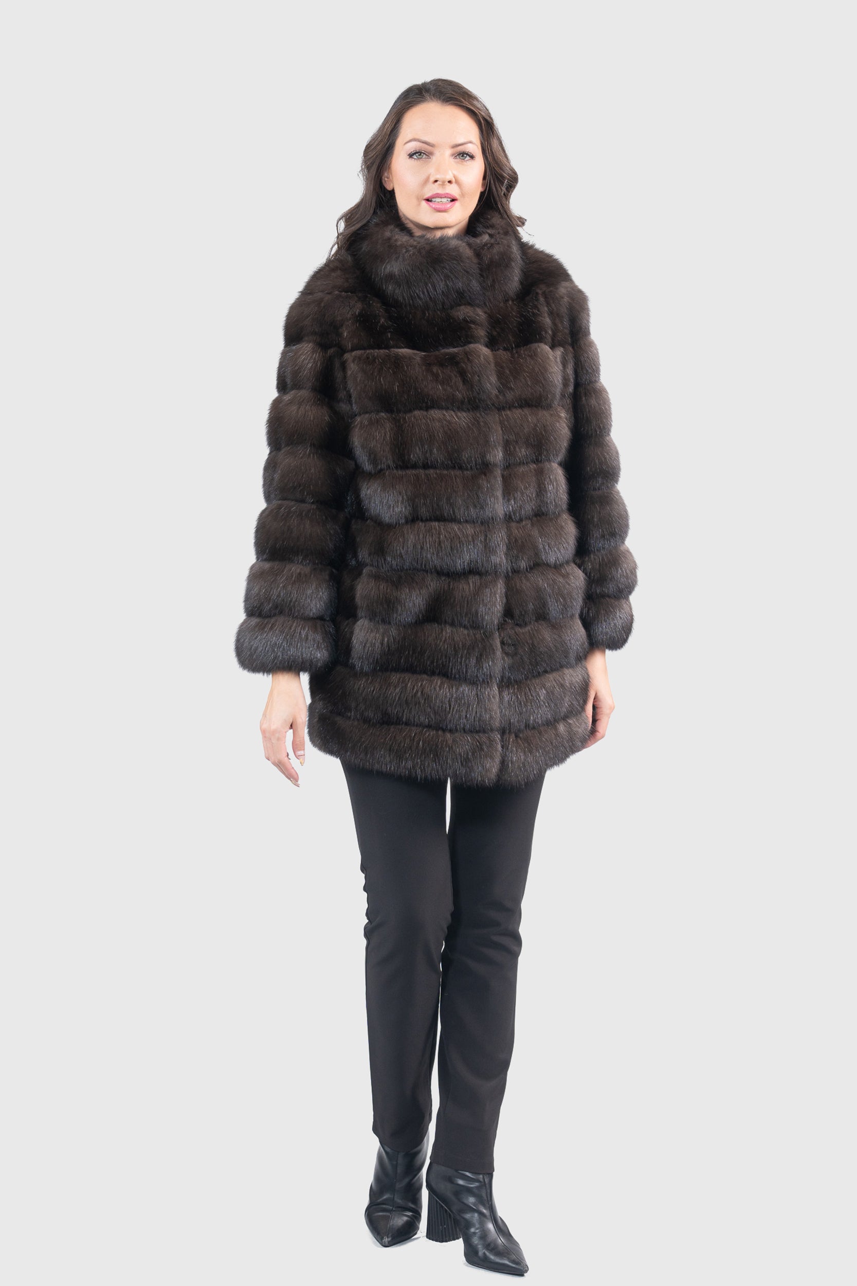 Reversible Dark Russian Sable Half Coat with Stand Collar P/K13C530