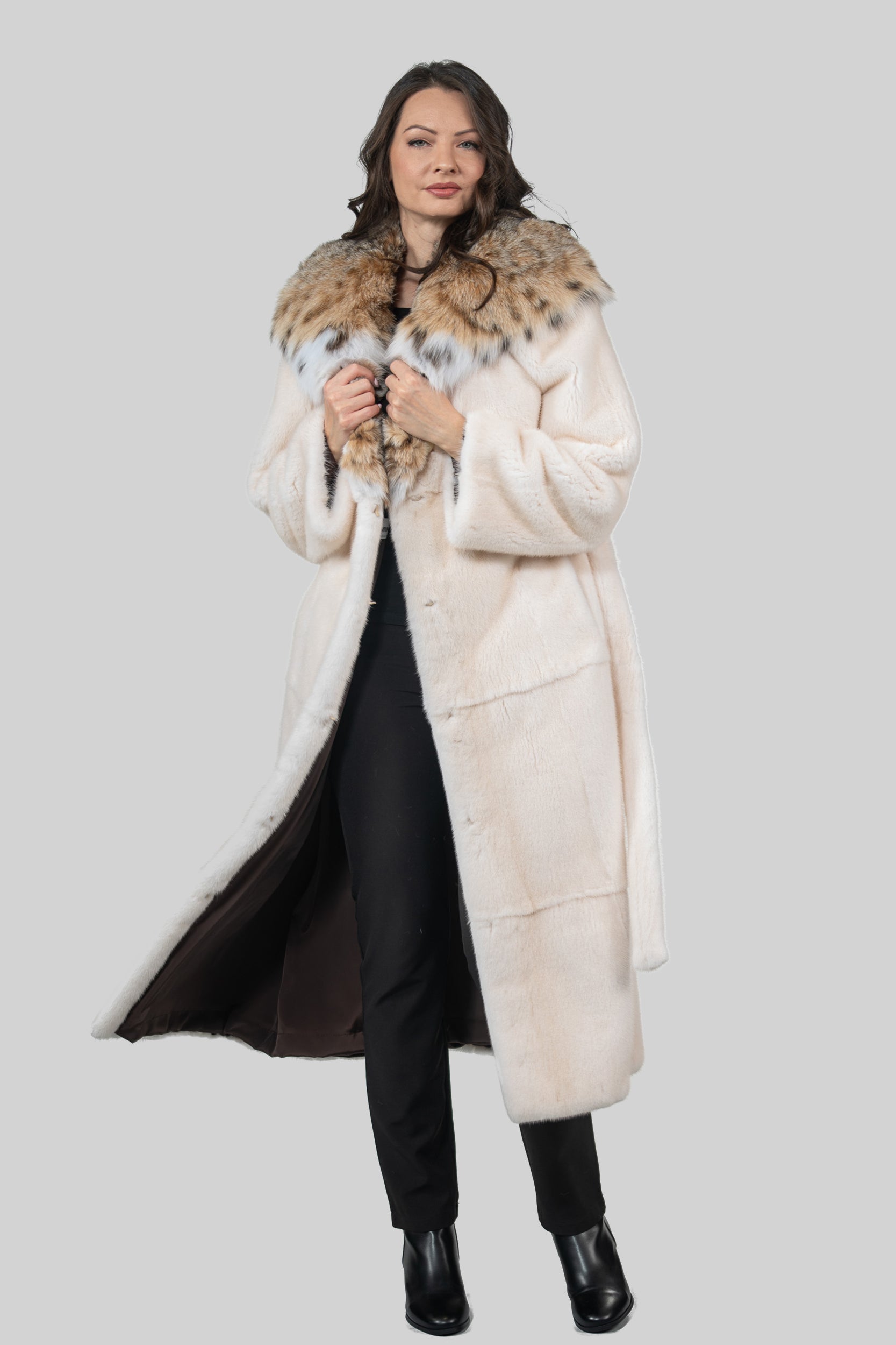 Pearl Mink Coat with Bobcat Hood S/S13C978
