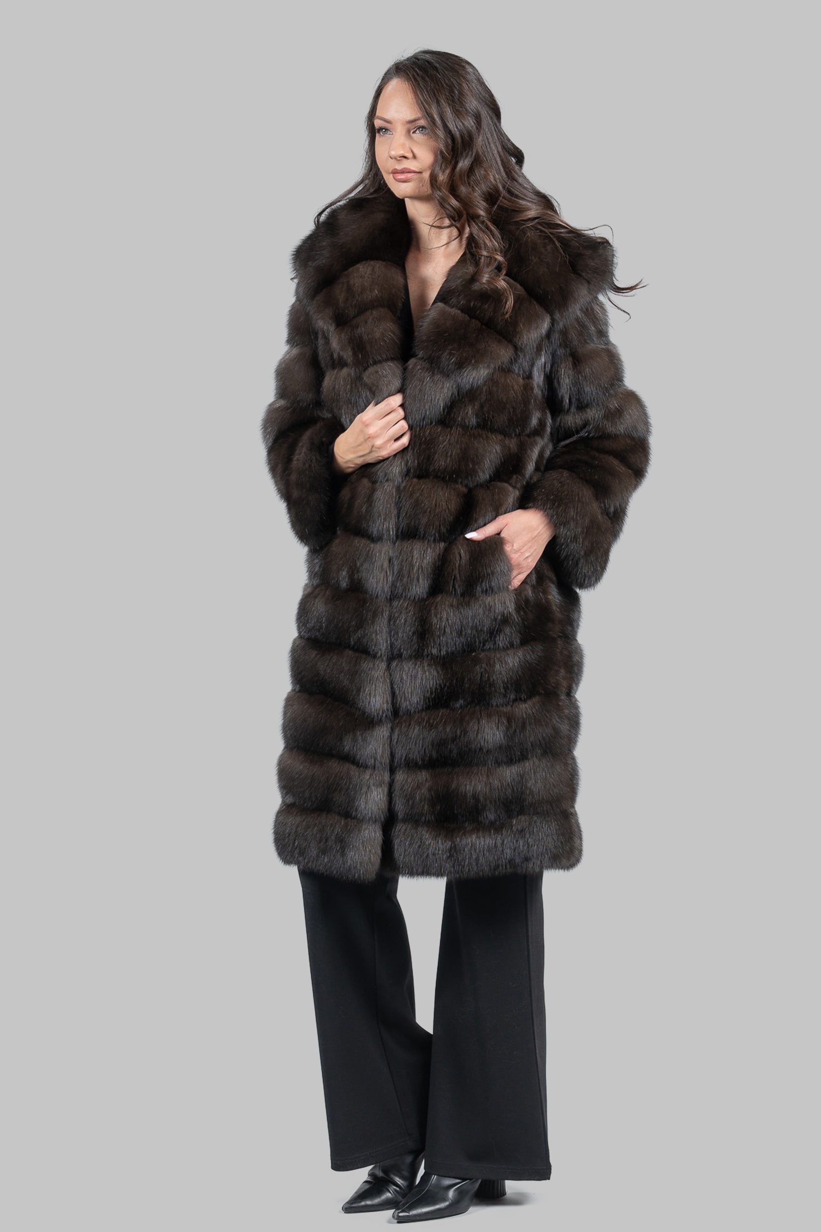 Dark Russian Sable Coat with Hood A/K13C540