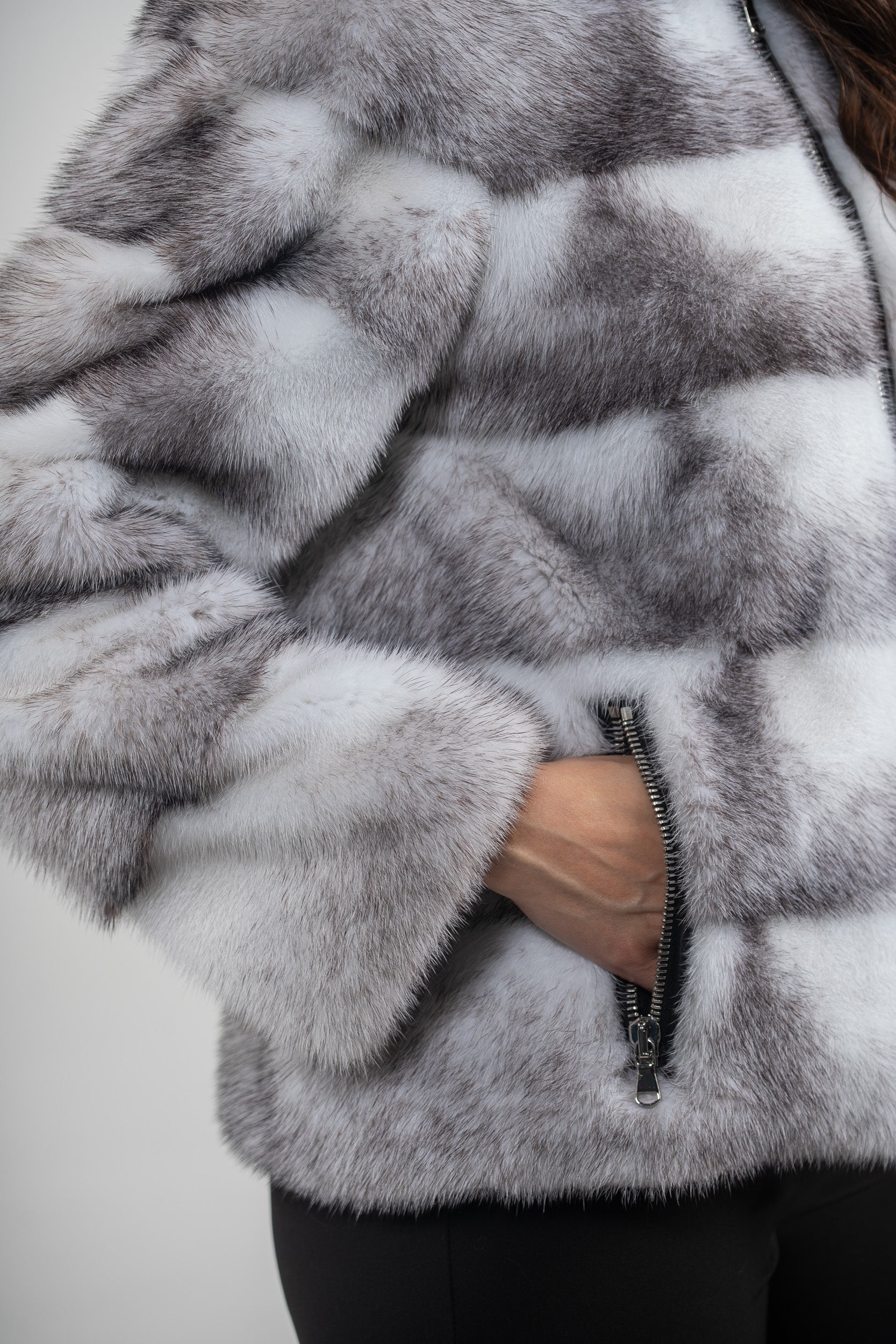 Blackcross Mink Jacket with Stand Collar and Zipper P/K13C224H