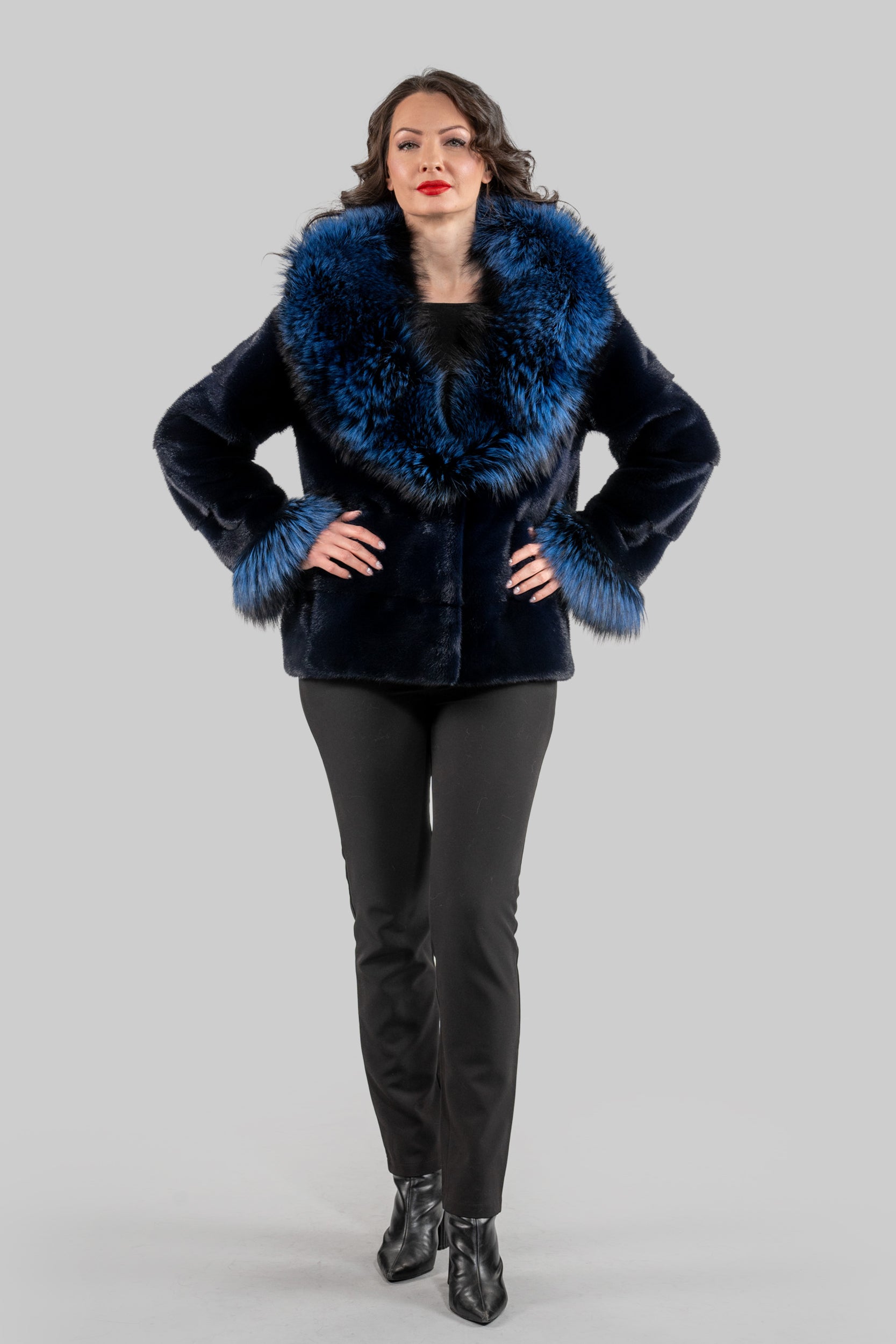 Purple Mink Jacket with Fox Trimmed Shawl Collar P/K13C528C17