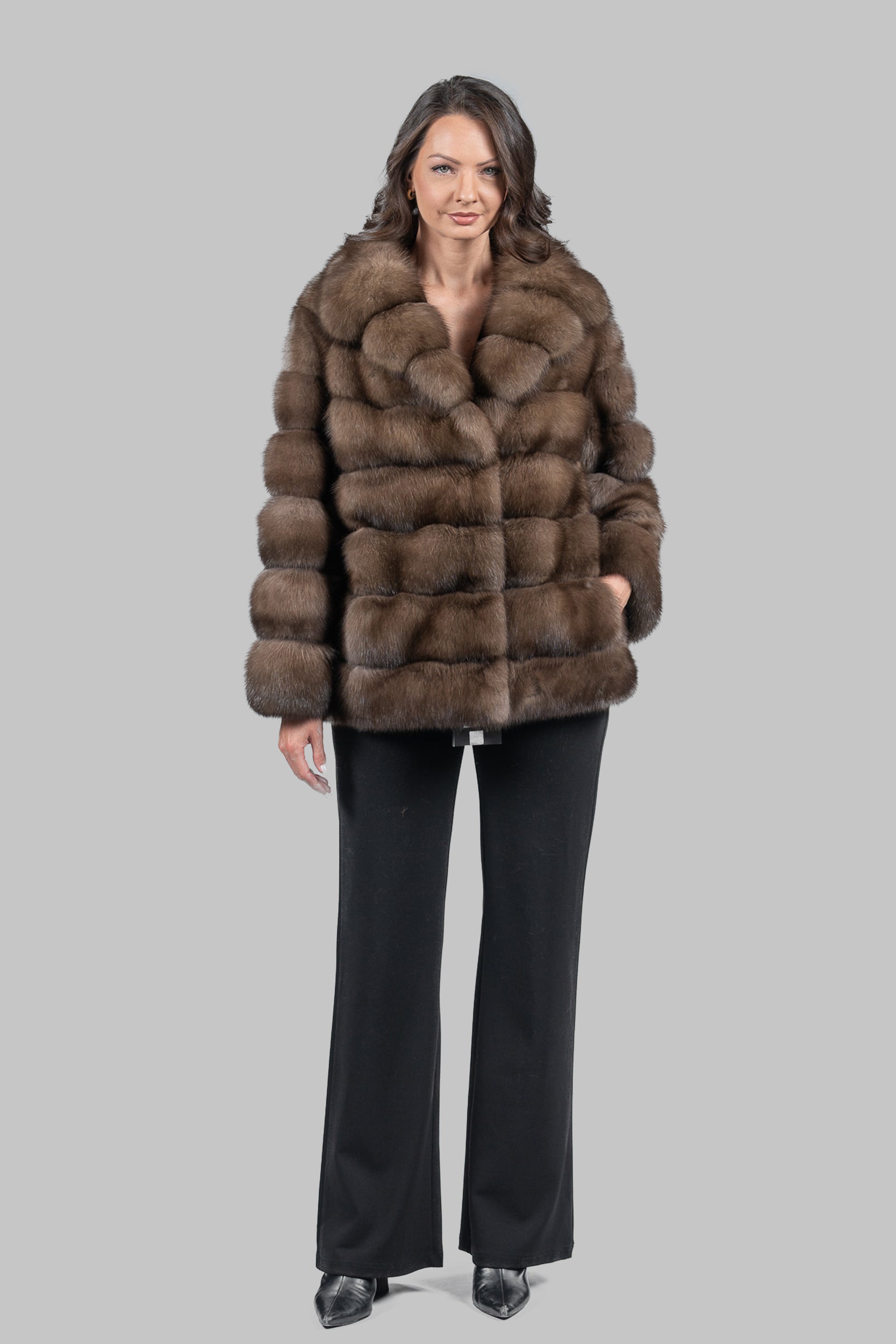 Titanium Sable Half Coat with Shawl Collar P/K18M004