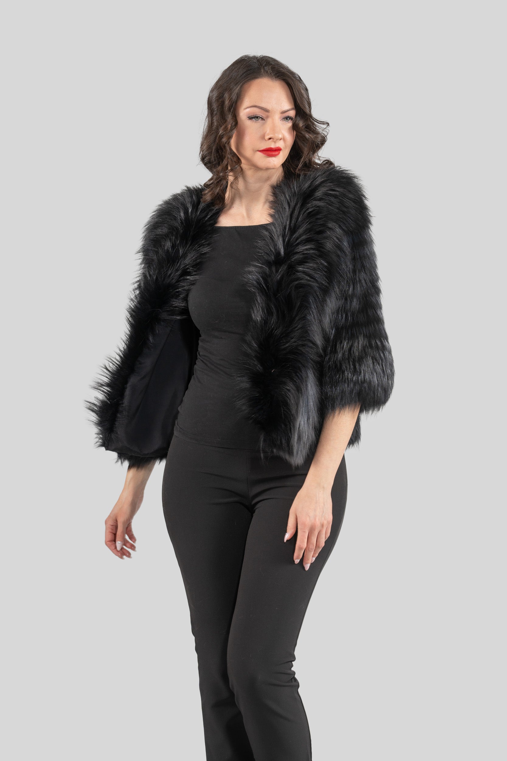 Blue-Black Fox Fur Jacket ML170