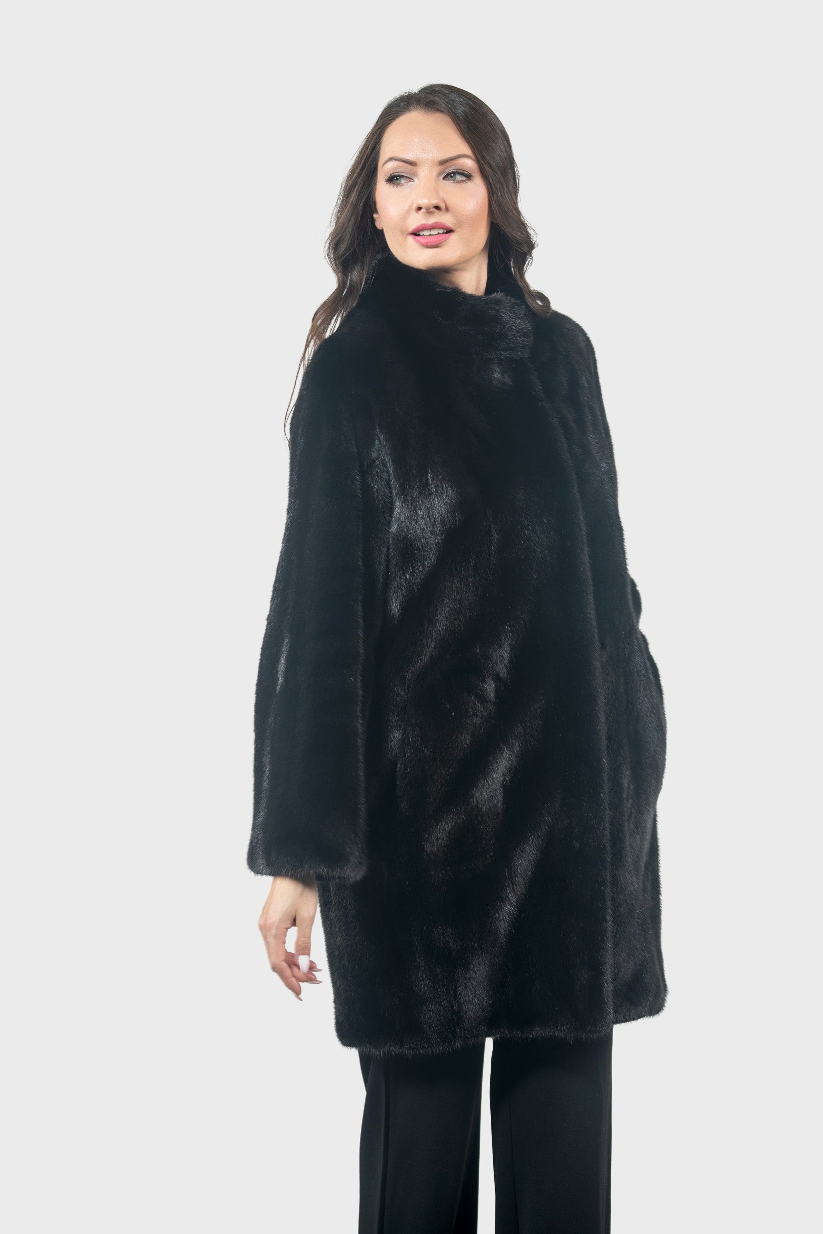 Blackglama Mink Let-Out Half Coat with Stand Collar L/O16C18