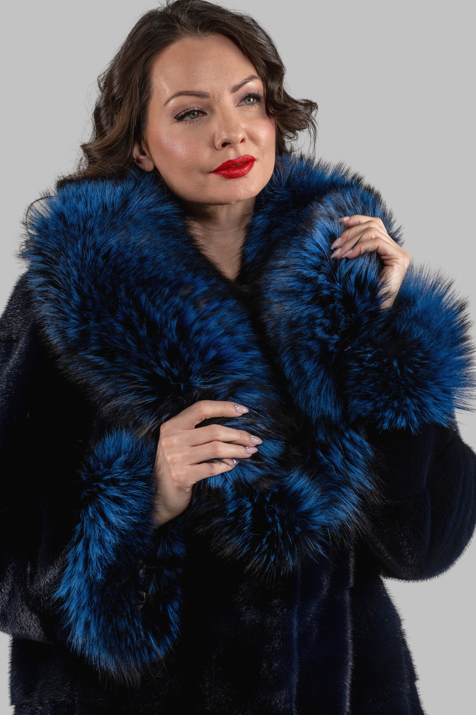 Purple Mink Jacket with Fox Trimmed Shawl Collar P/K13C528C17