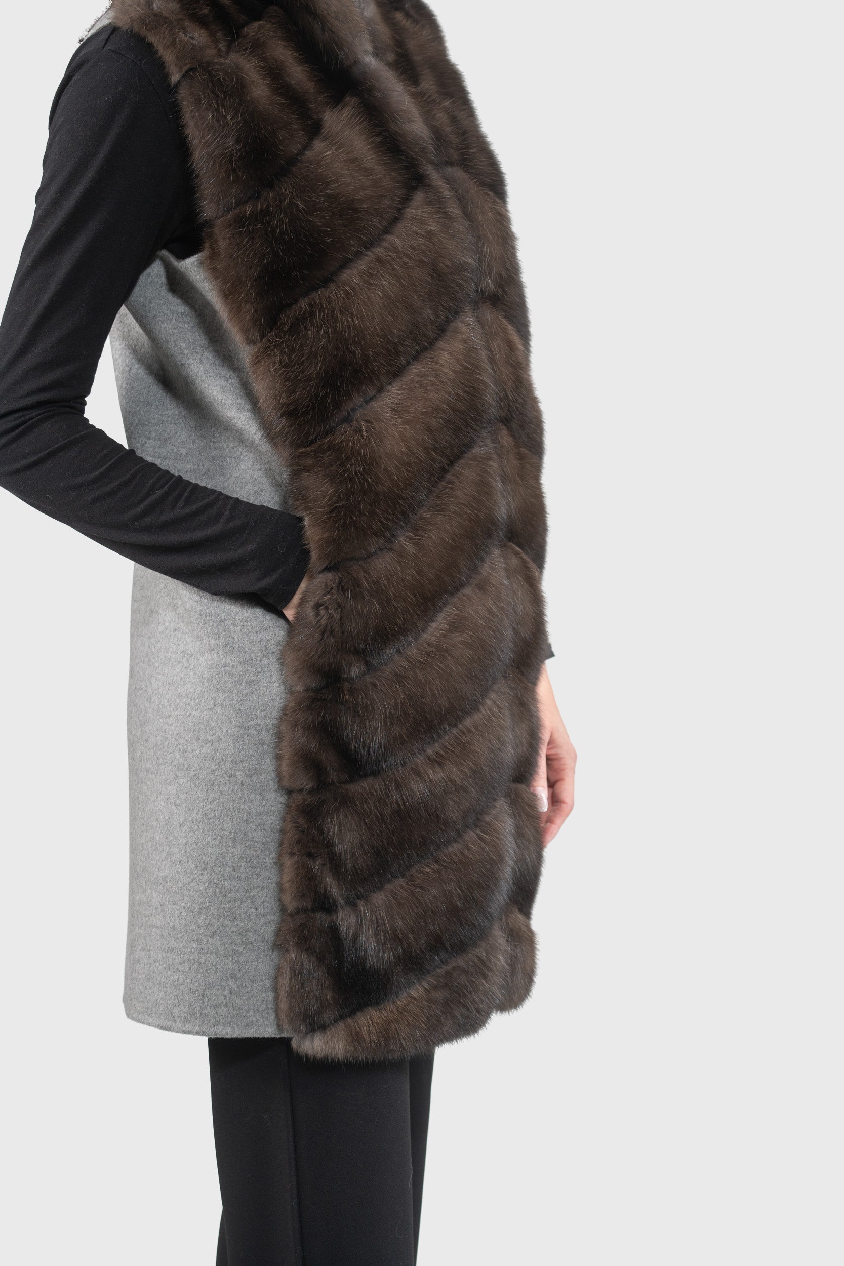 Grey Cashmere Vest with Russian Sable Trim 17C8003