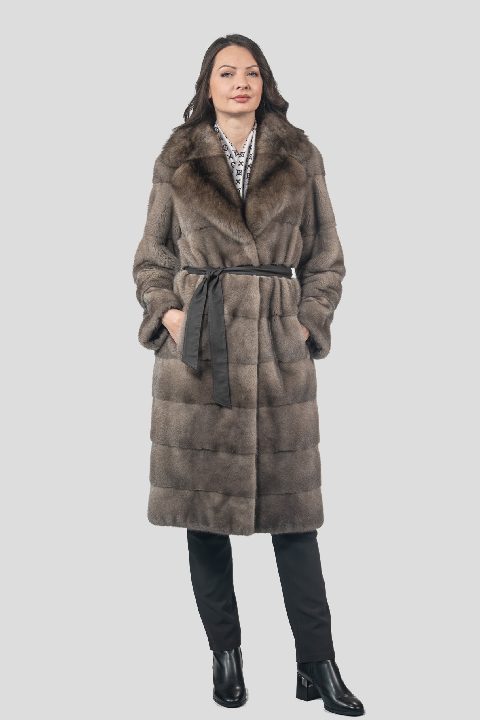 Silver Blue Mink Half Coat with Russian Sable Notch Collar P/K13c530s20