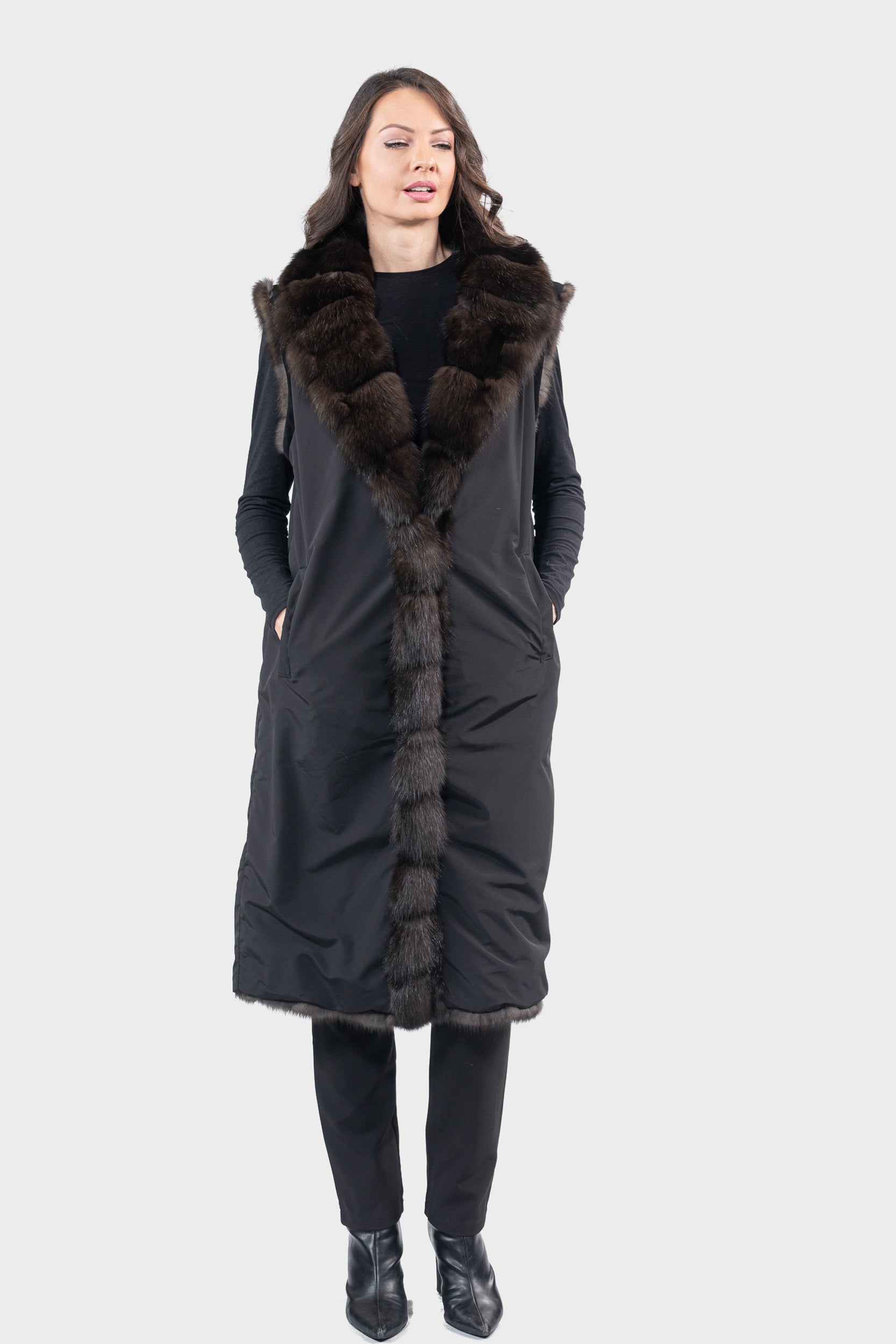 Reversible Dark Russian Sable Vest with Notch Collar V/K13C519C17