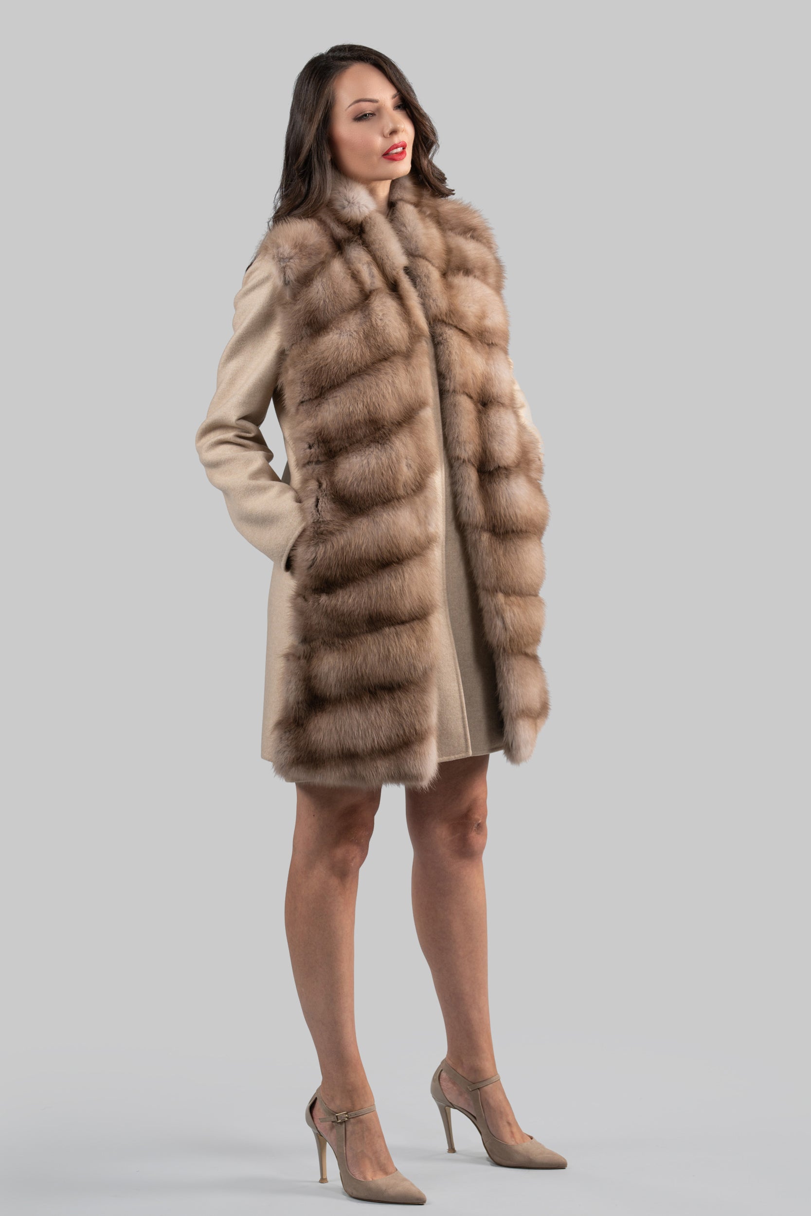 Ecru Cashmere Half Coat & Vest with Baumarten Trim 17C8003