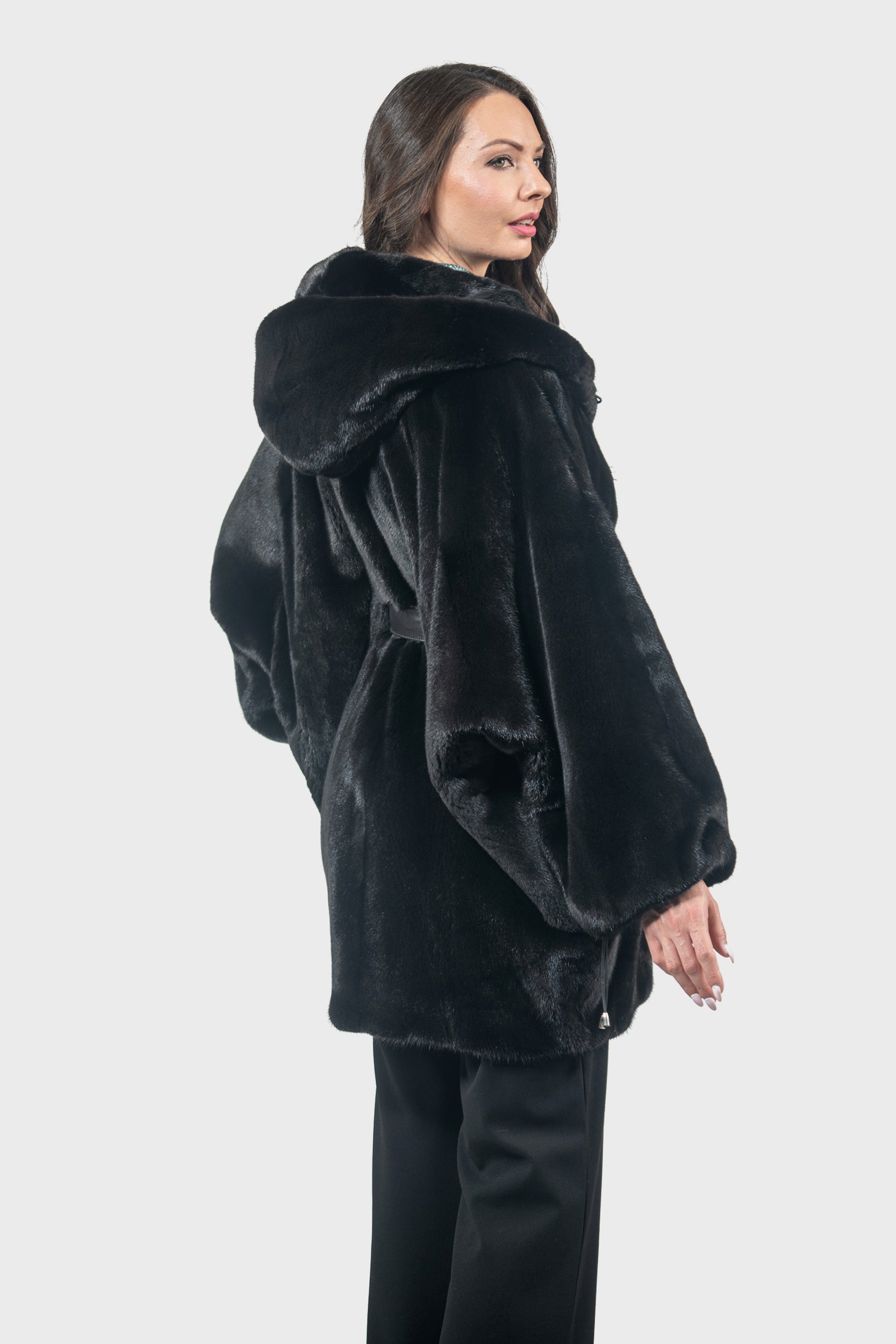 Blackglama Mink Hooded Let-Out Half Coat L/O18M011H