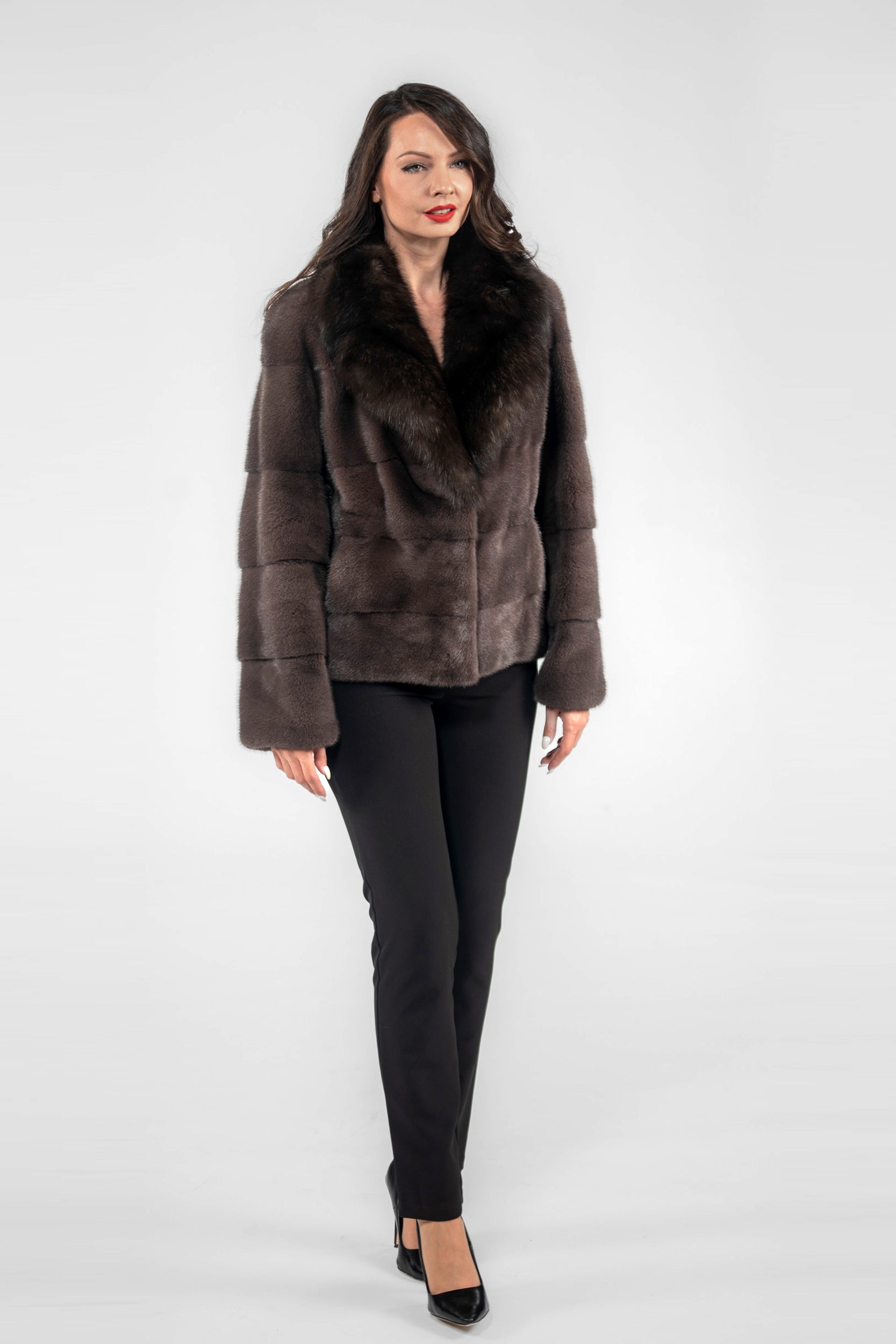 Wood Mink Jacket with Russian Sable Notch Collar P/K13C528S20