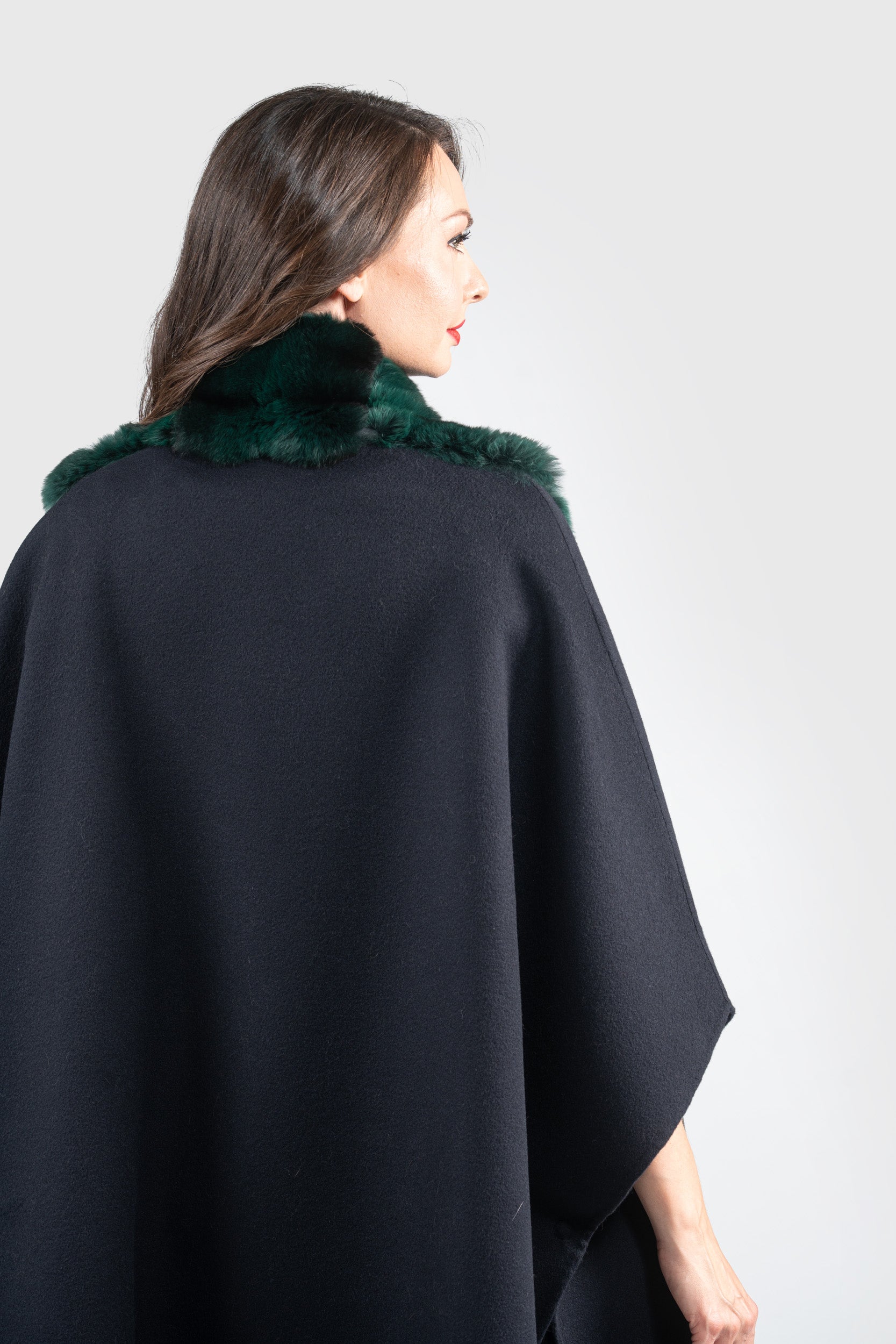 Blue Black Cashmere Cape with Chinchilla Trim 18M950