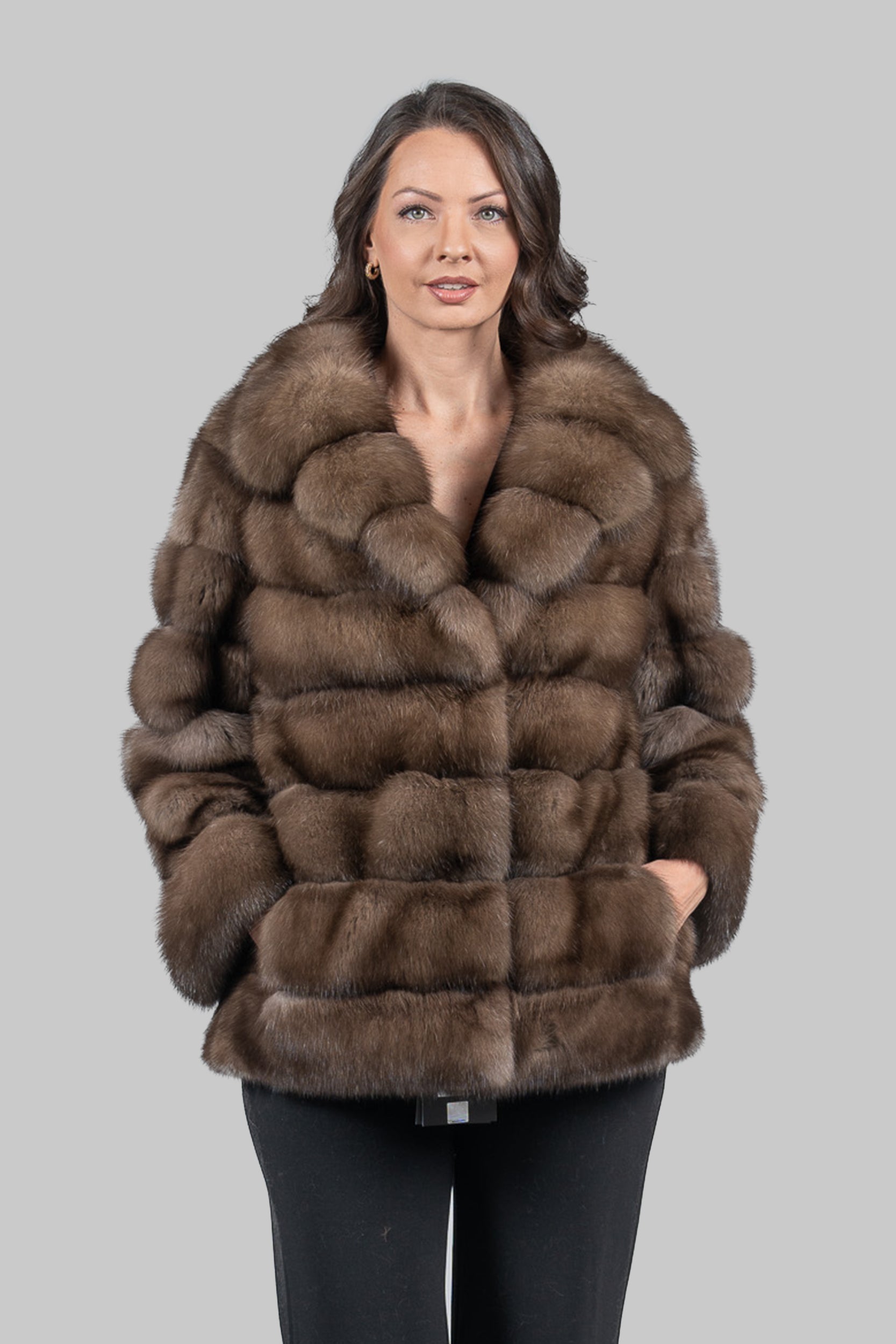 Titanium Sable Half Coat with Shawl Collar P/K18M004