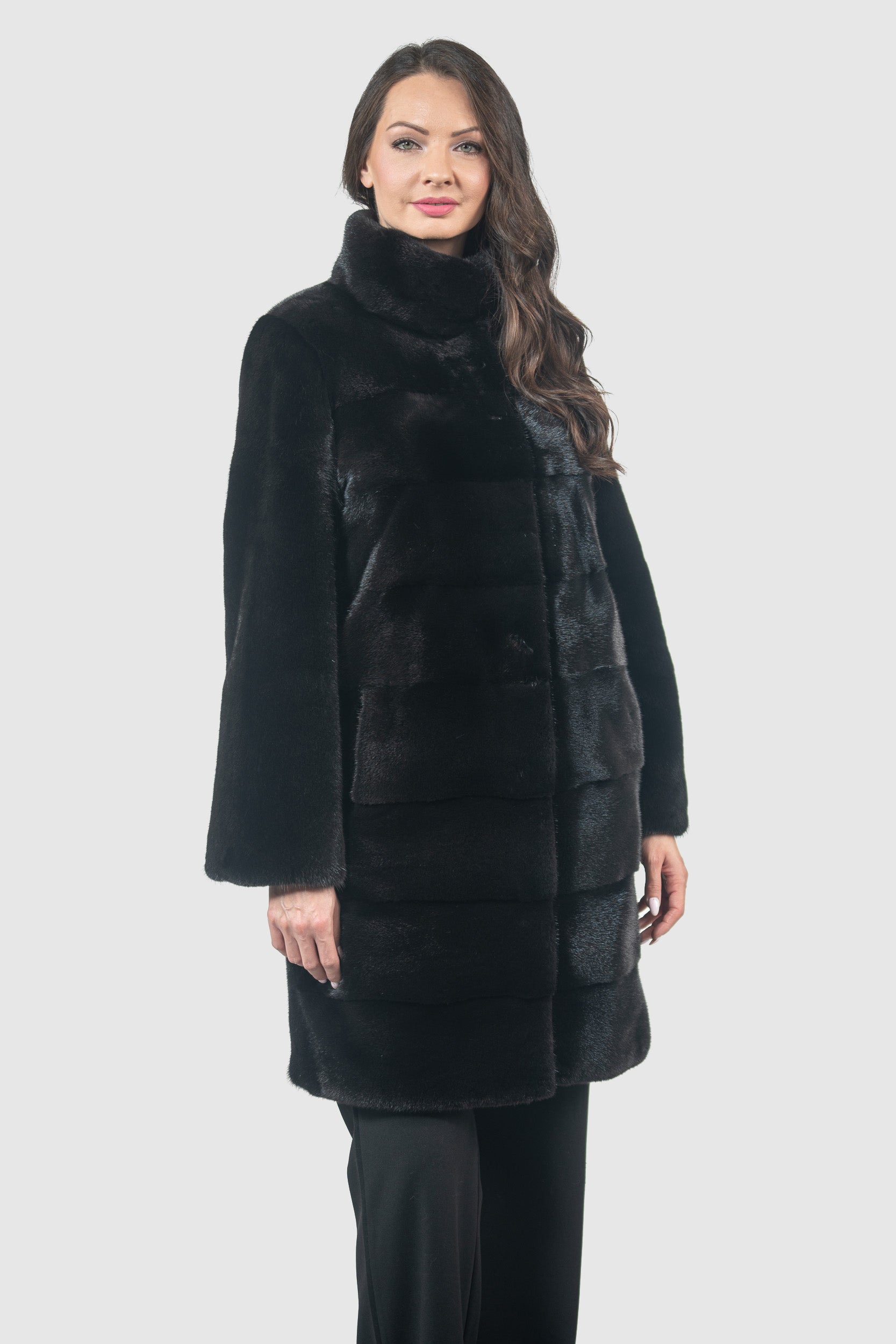 Blackglama Mink Half Coat With Stand Collar & Let Out Back L/O13C350