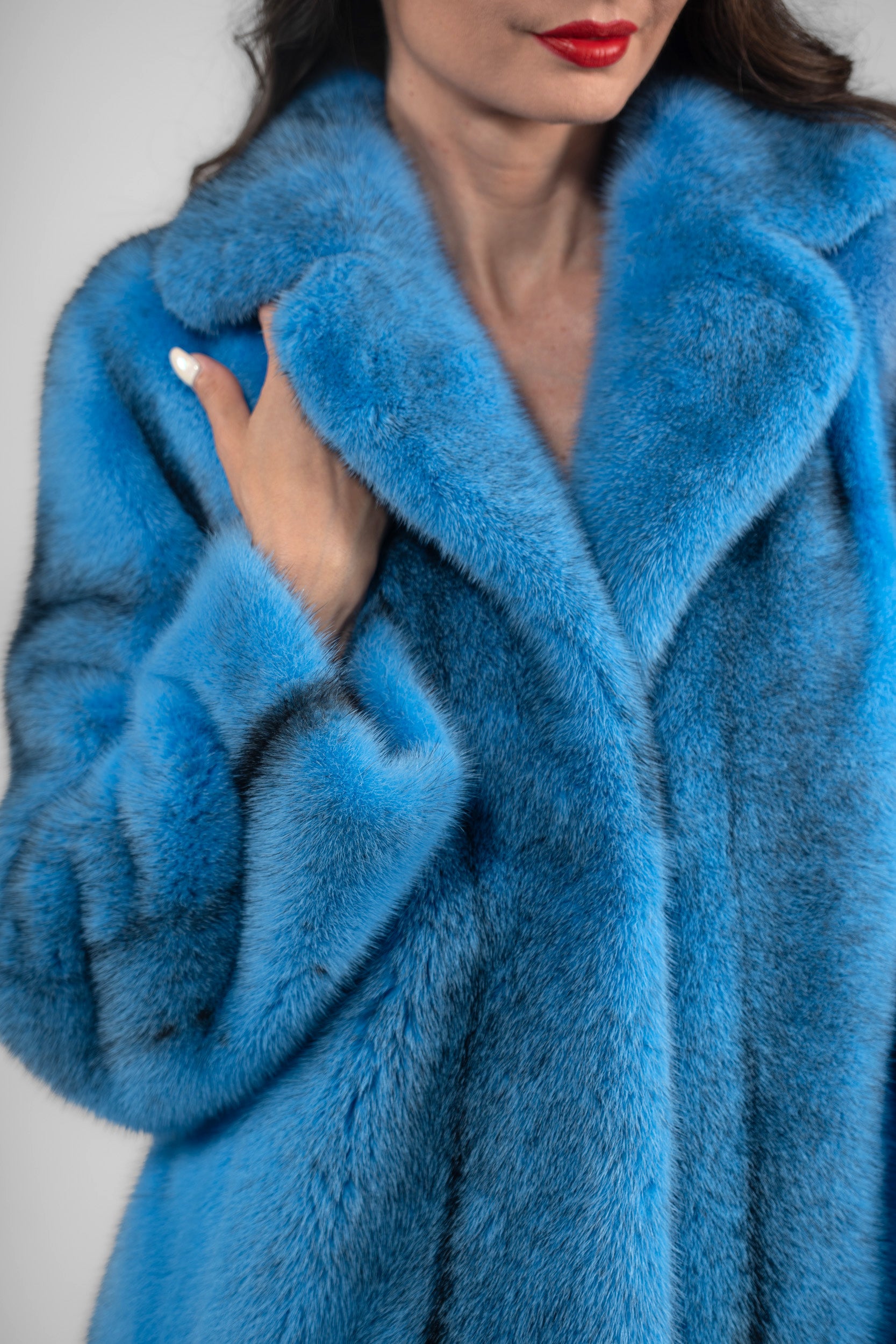 Blue Sky Cross Mink Jacket with Notch Collar L/O13C528S20