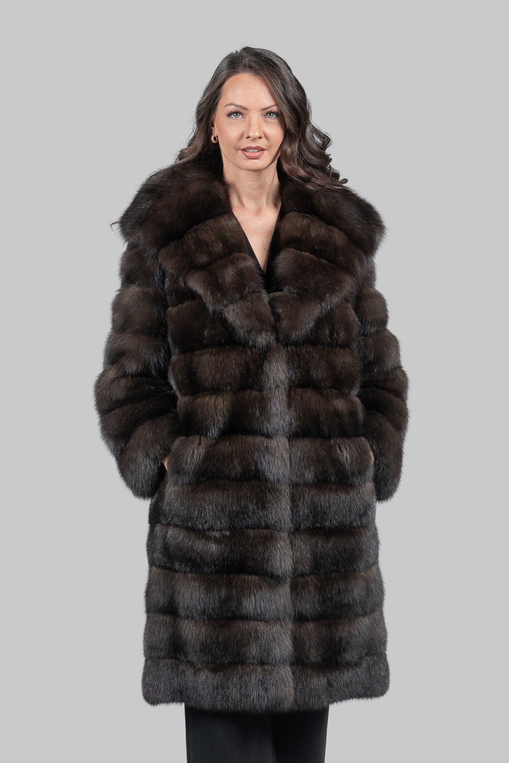 Dark Sable Hooded Long Coat A/K13C540