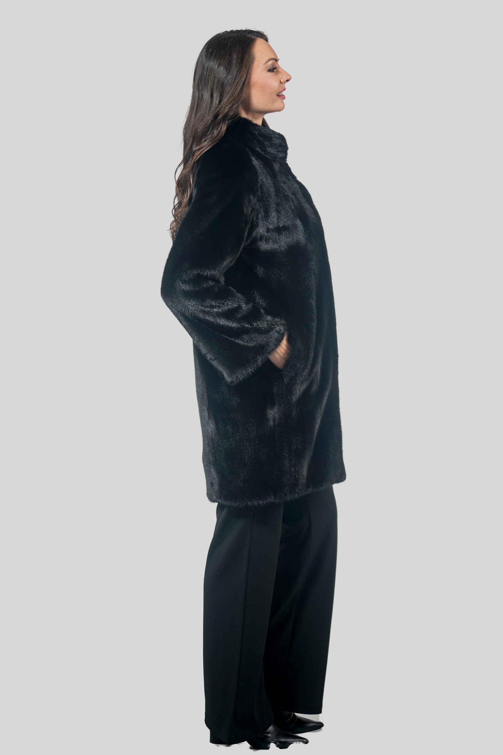 Blackglama Mink Let-Out Half Coat with Stand Collar L/O16C18