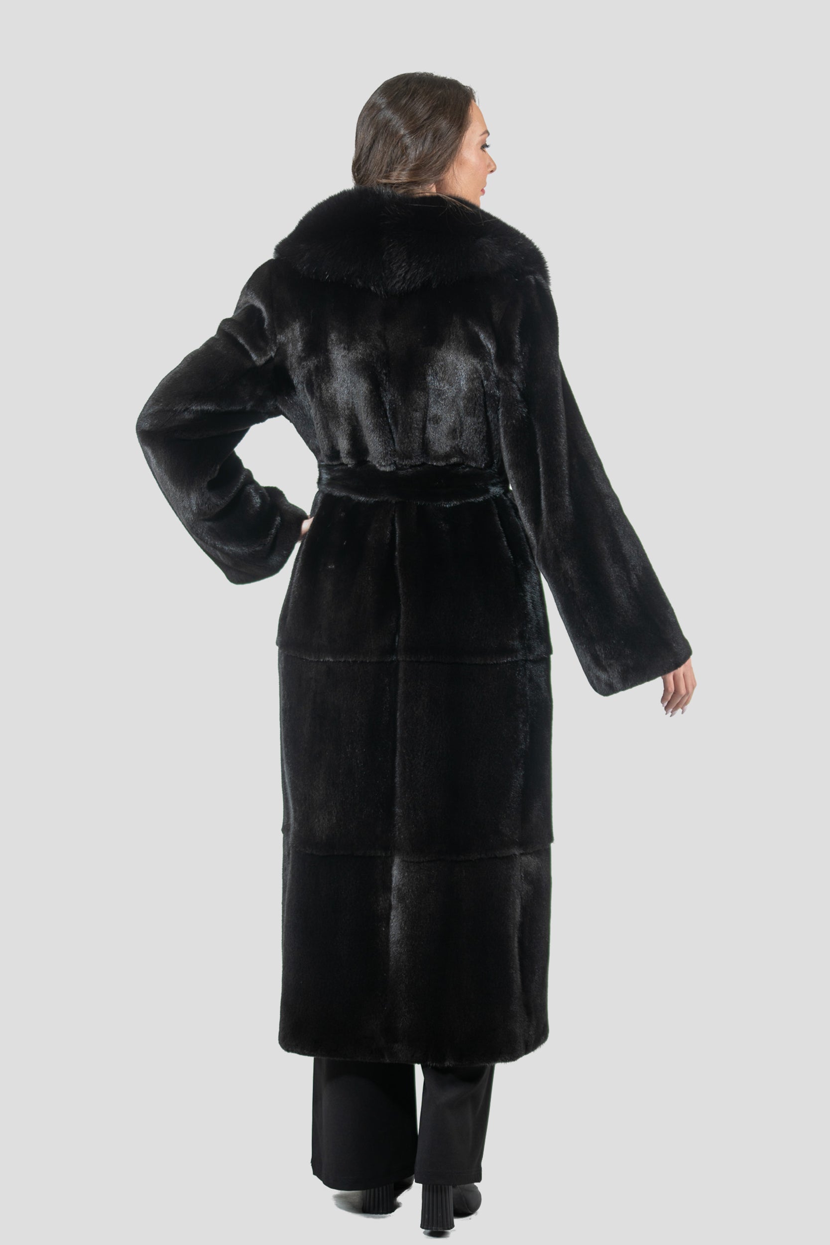 Blackgalama Mink Coat with Fox Shawl Collar S/S13C530gC17