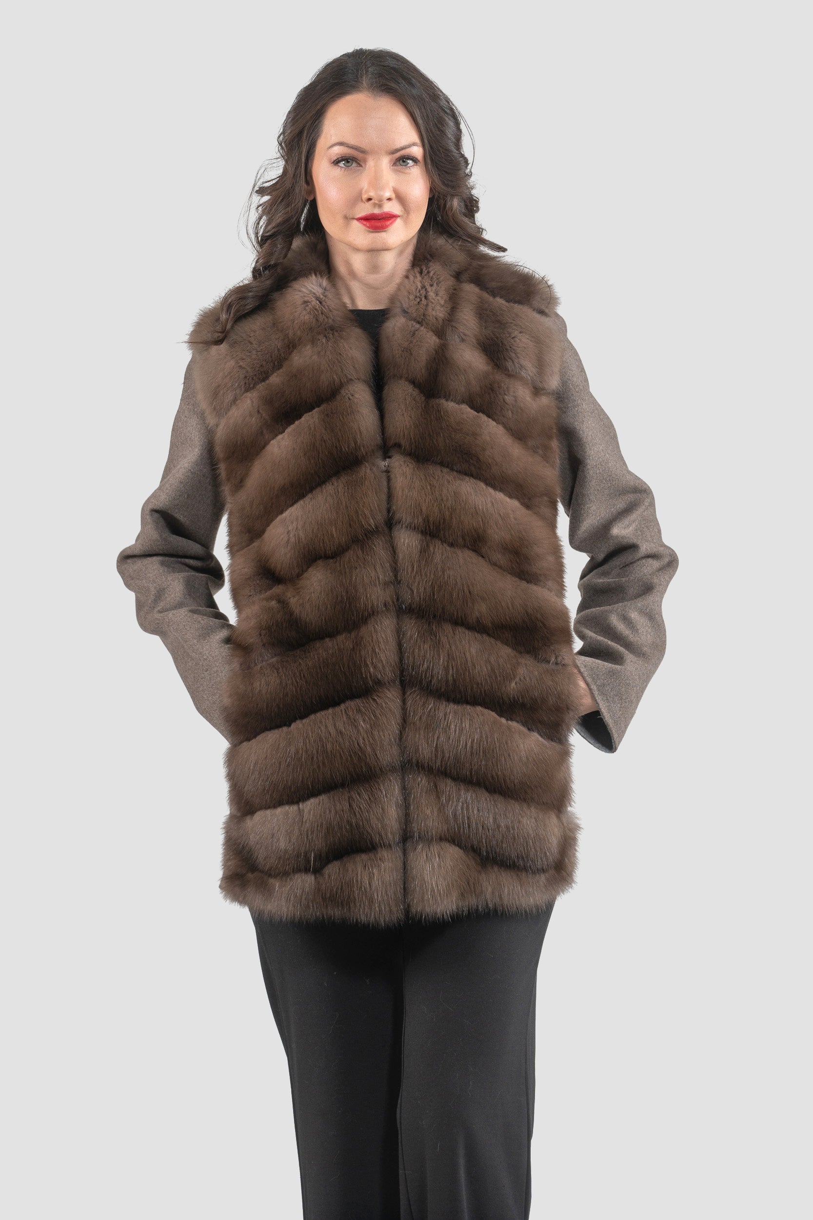 Brown Grey Cashmere Jacket with Baumarten Trim 17c8003