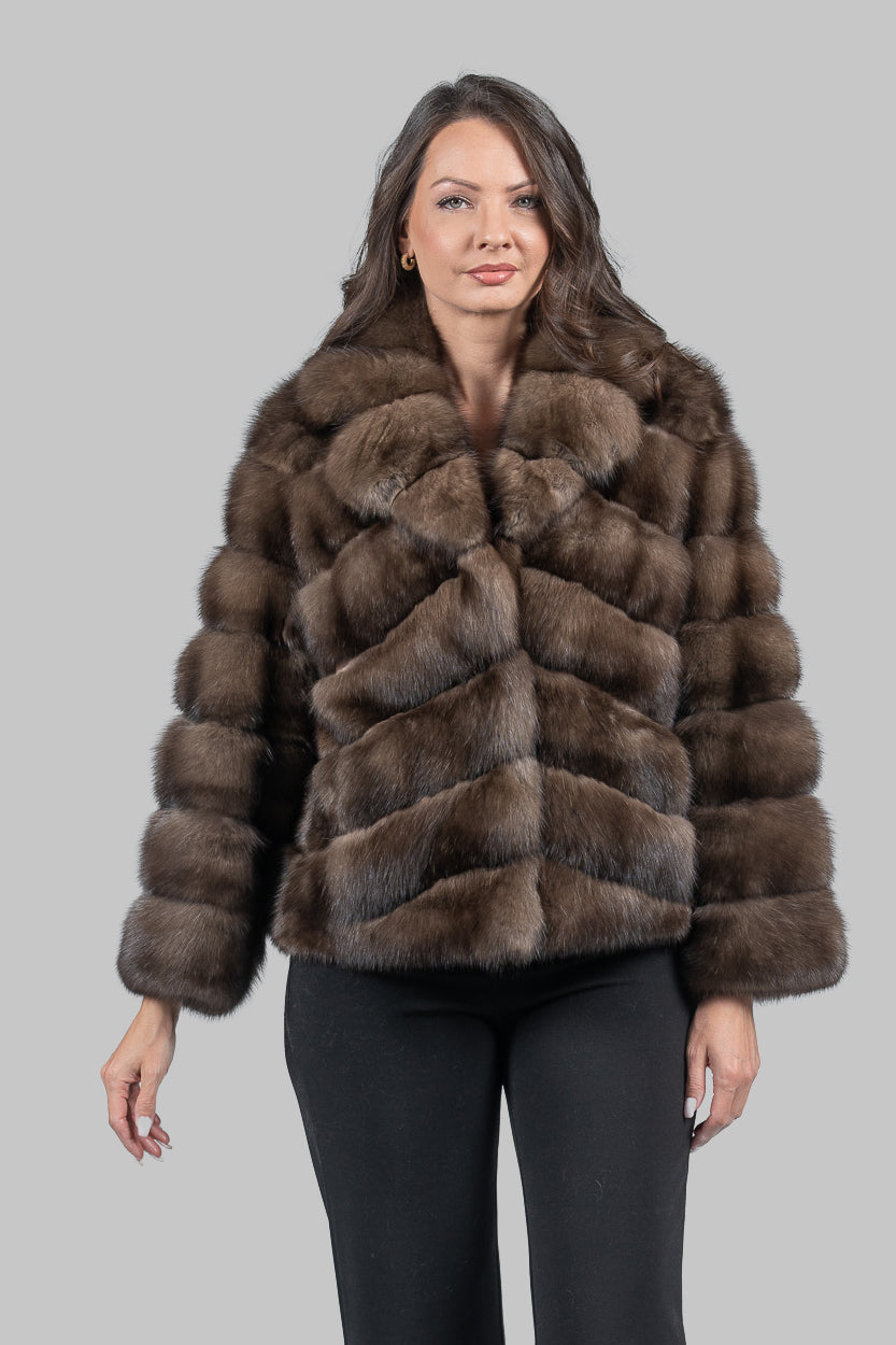 Graphite Russian Sable Jacket with Notch Collar A/K13C528s20