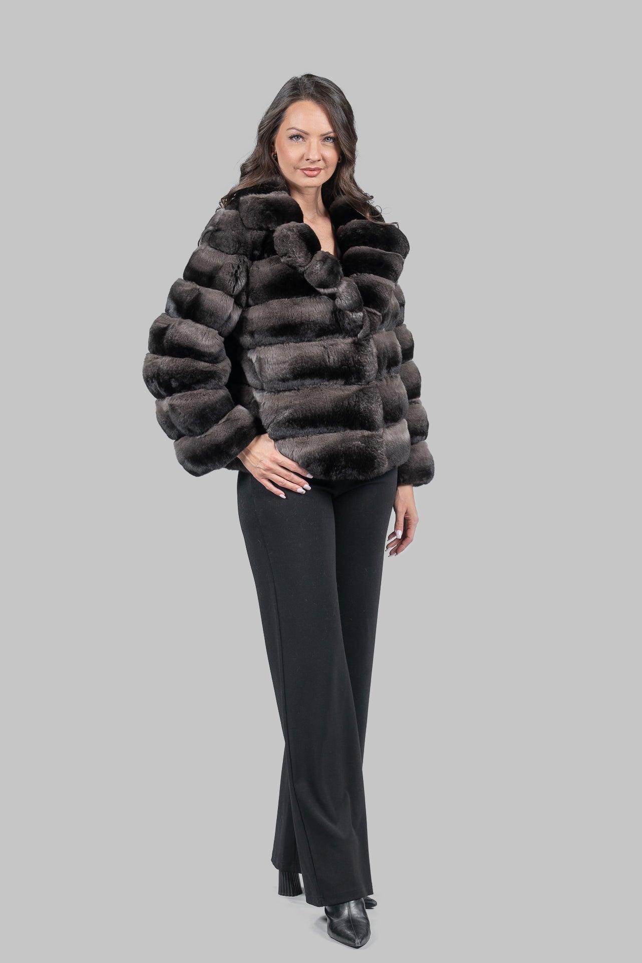 Smokey Chinchilla Jacket with Notch Collar P/K13C528S20